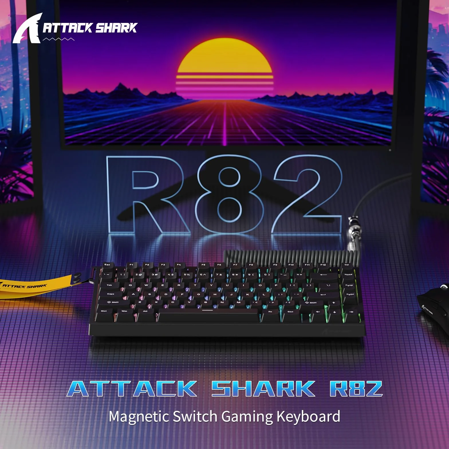 ATTACK SHARK R82 HE Przewodowa Klawiatura Gamingowa 75%, z Kablem LED C01ULTRA, Przełączniki Magnetyczne, 8000Hz, Ultra-Dokładna RT 0,005mm, RGB, 5-warstwowa Izolacja Dźwięku(Czarny)