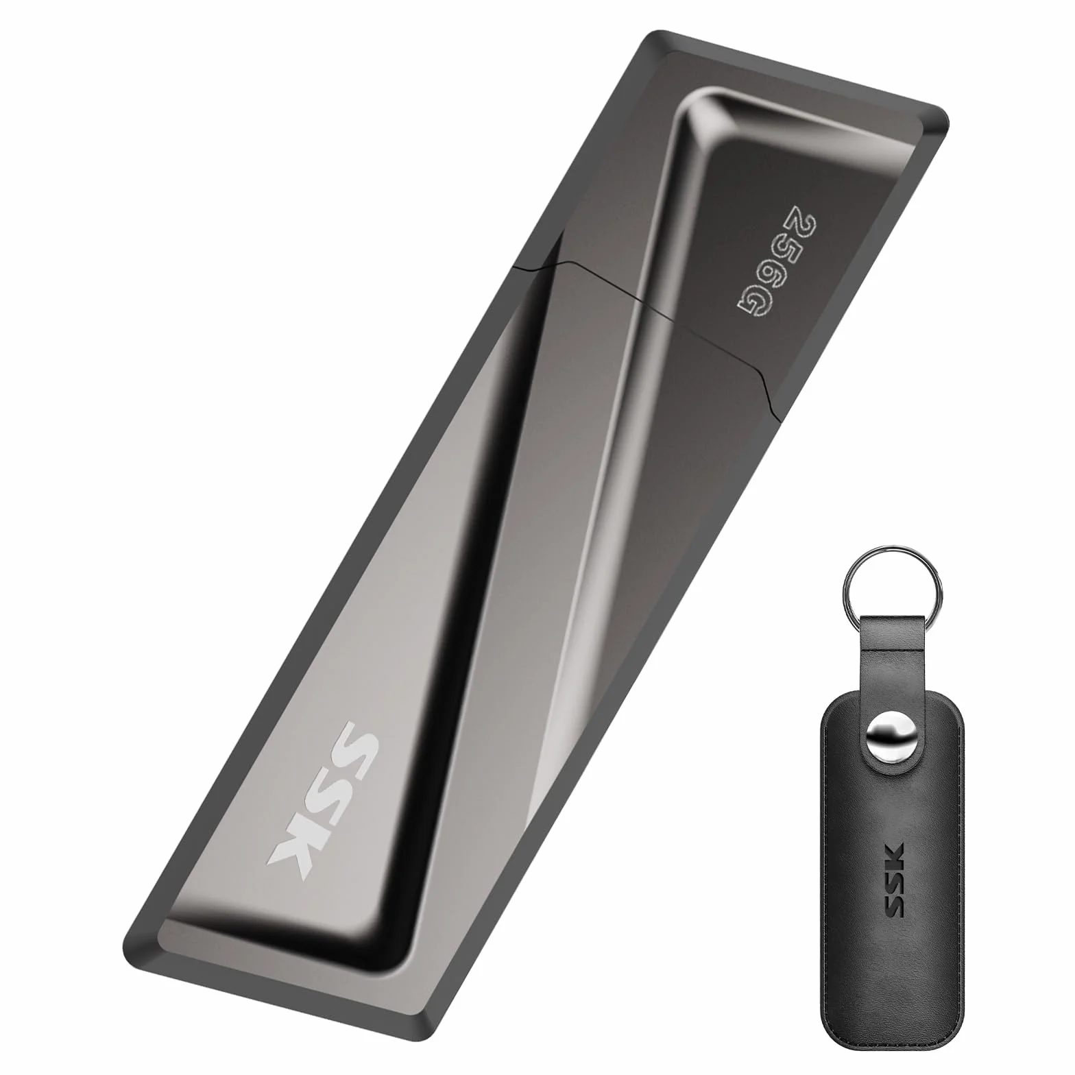 SSK Dysk flash USB SSD 256 GB, szybkość do 550 MB/s, USB 3.2 Gen 2, pendrive + adapter USB C do telefonu z systemem Android, laptopa, tabletów i innych urządzeń