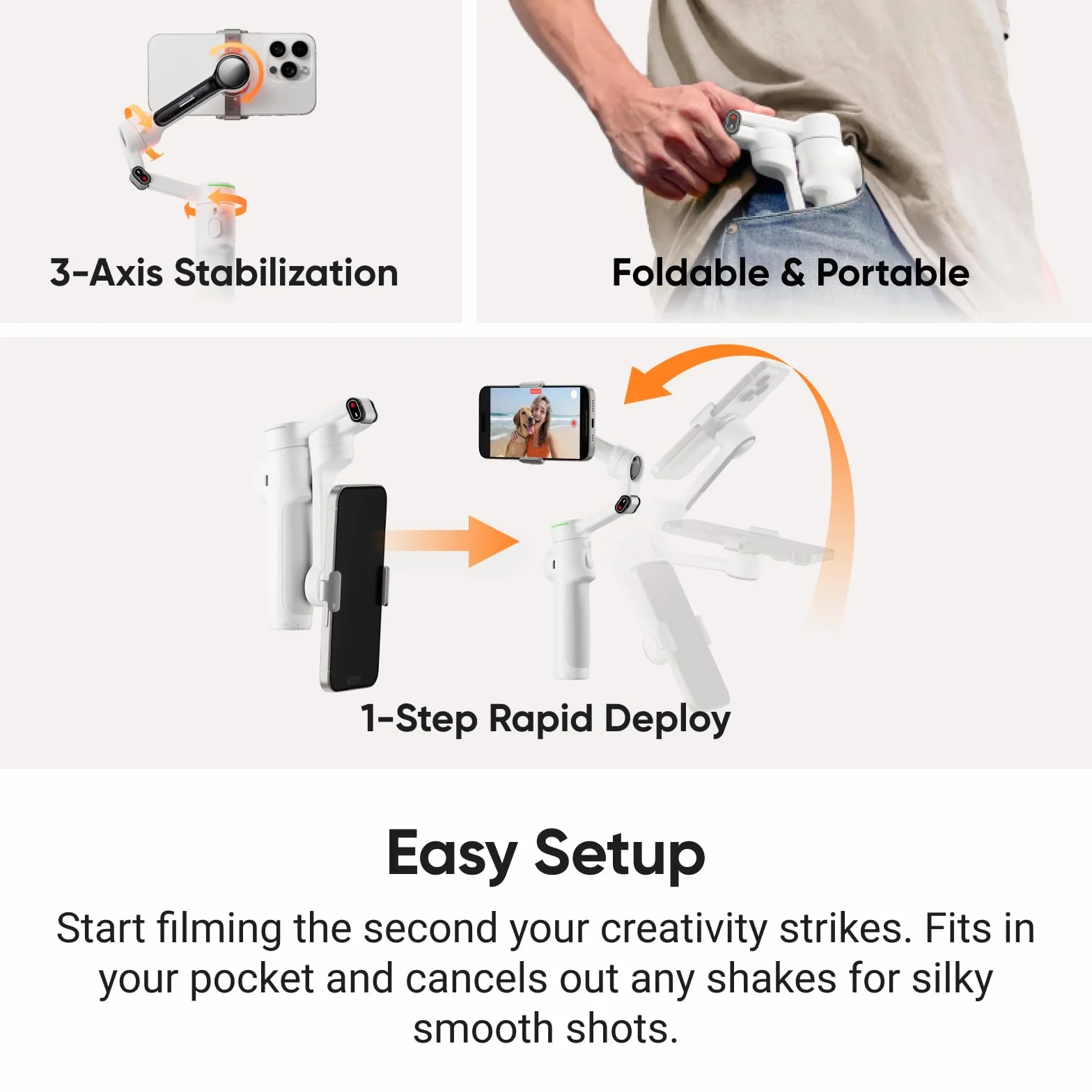 Insta360 Flow 2 Pro AI Tracker-Bundle biały – pierwszy gimbal do smartfona z AI z Apple DockKit, inteligentne śledzenie panoramowania o 360°, swobodne nachylenie, zintegrowany statyw/kijek do selfie