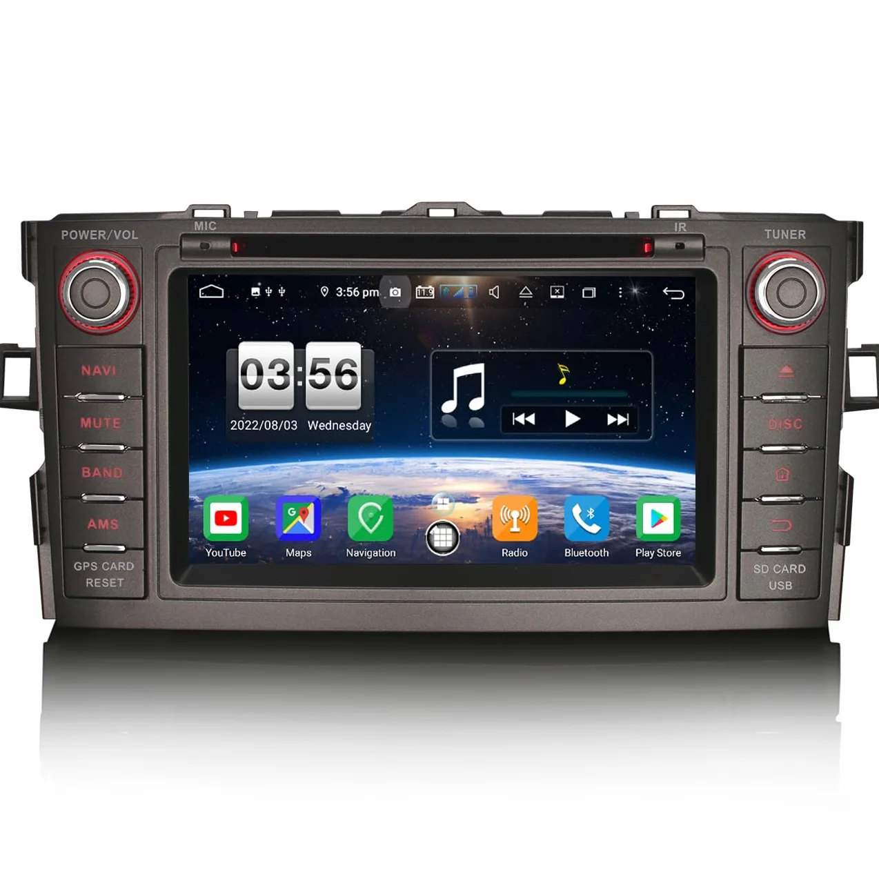 Erisin [4G + 64G] 8-rdzeniowe radio samochodowe z systemem Android 14 do Toyota Auris obsługuje nawigację GPS, Carplay, Android Auto DSP Bluetooth 5.0 A2DP SWC WiFi 4G DAB+OBD DVR