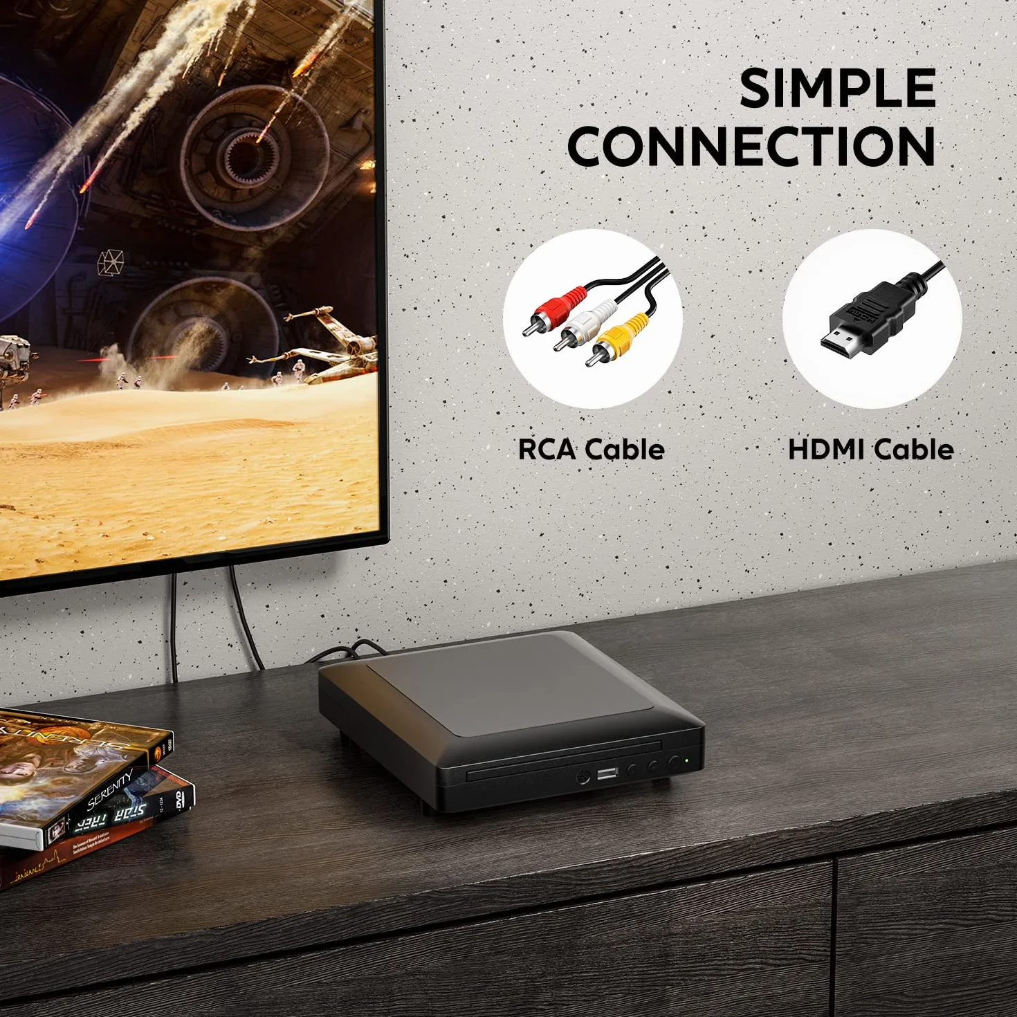 Ceihoit Mini odtwarzacz DVD, odtwarzacz CD/DVD do telewizora z wyjściem HDMI/AV, kabel HDMI/AV, obsługa HD 1080P z wbudowanym systemem PAL/NTSC