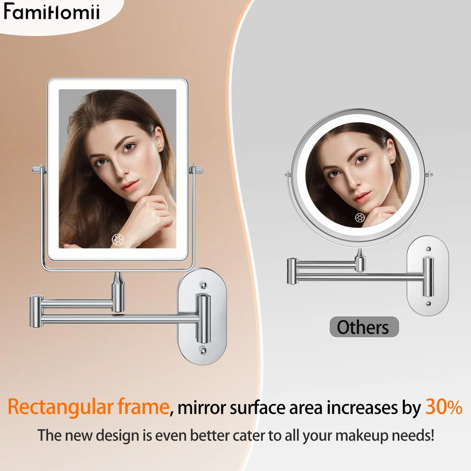 Famihomii Lusterko kosmetyczne z oświetleniem LED 1/10x ściemniane obracane 360° montaż ścienny