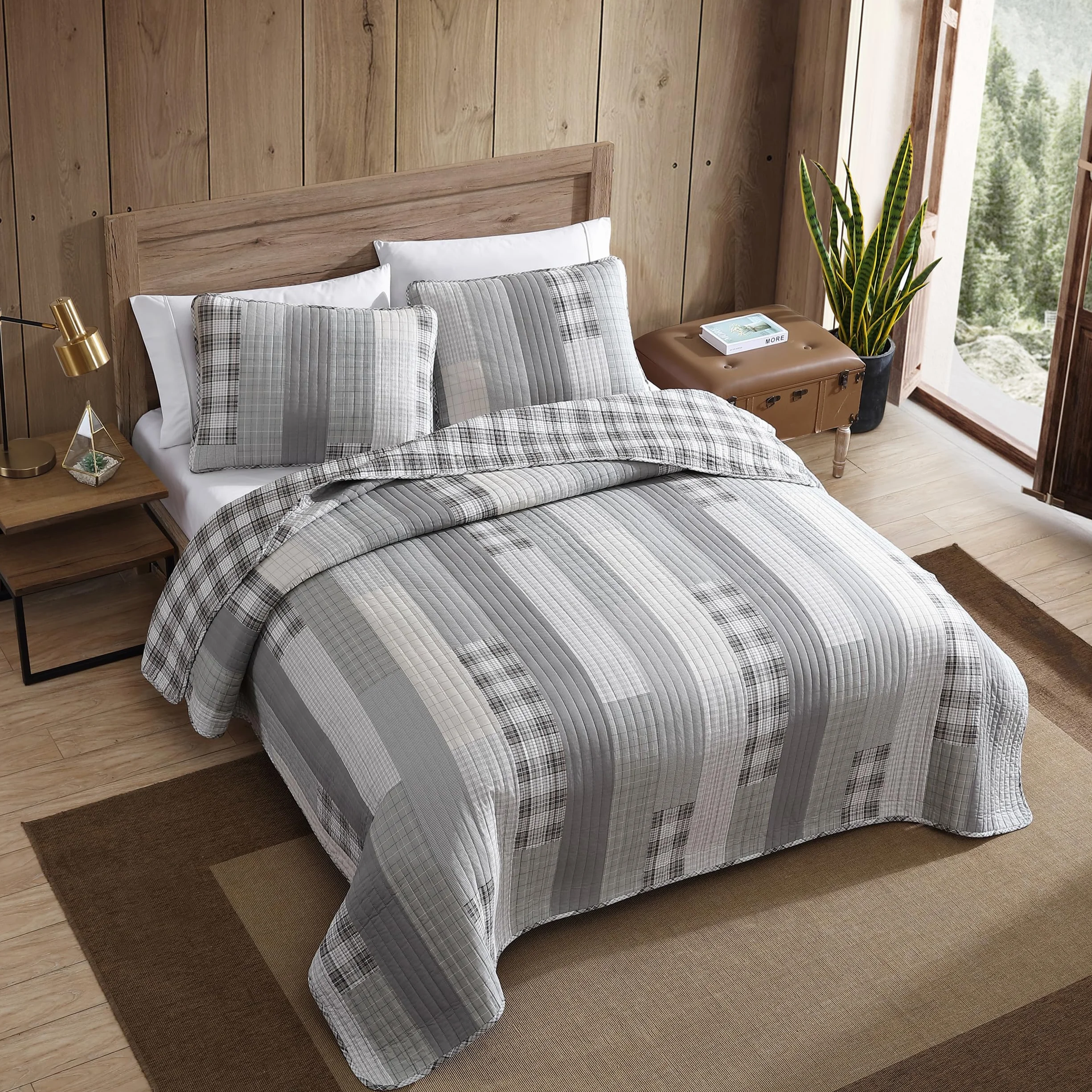 Eddie Bauer Zestaw podwójnych kołder bawełniana dwustronna pościel Fairview Grey Twin