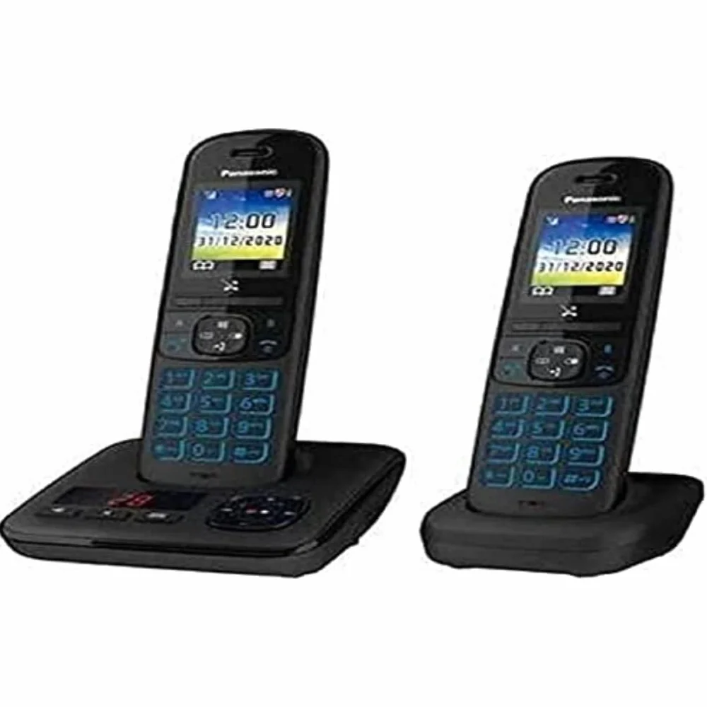 Panasonic KX-TGH722FRB DECT Bezprzewodowy telefon cyfrowy z cyfrową sekretarką, podstawą i 2 słuchawkami, zestaw głośnomówiący, identyfikator dzwoniącego, blokowanie niechcianych połączeń, kolor LCD,