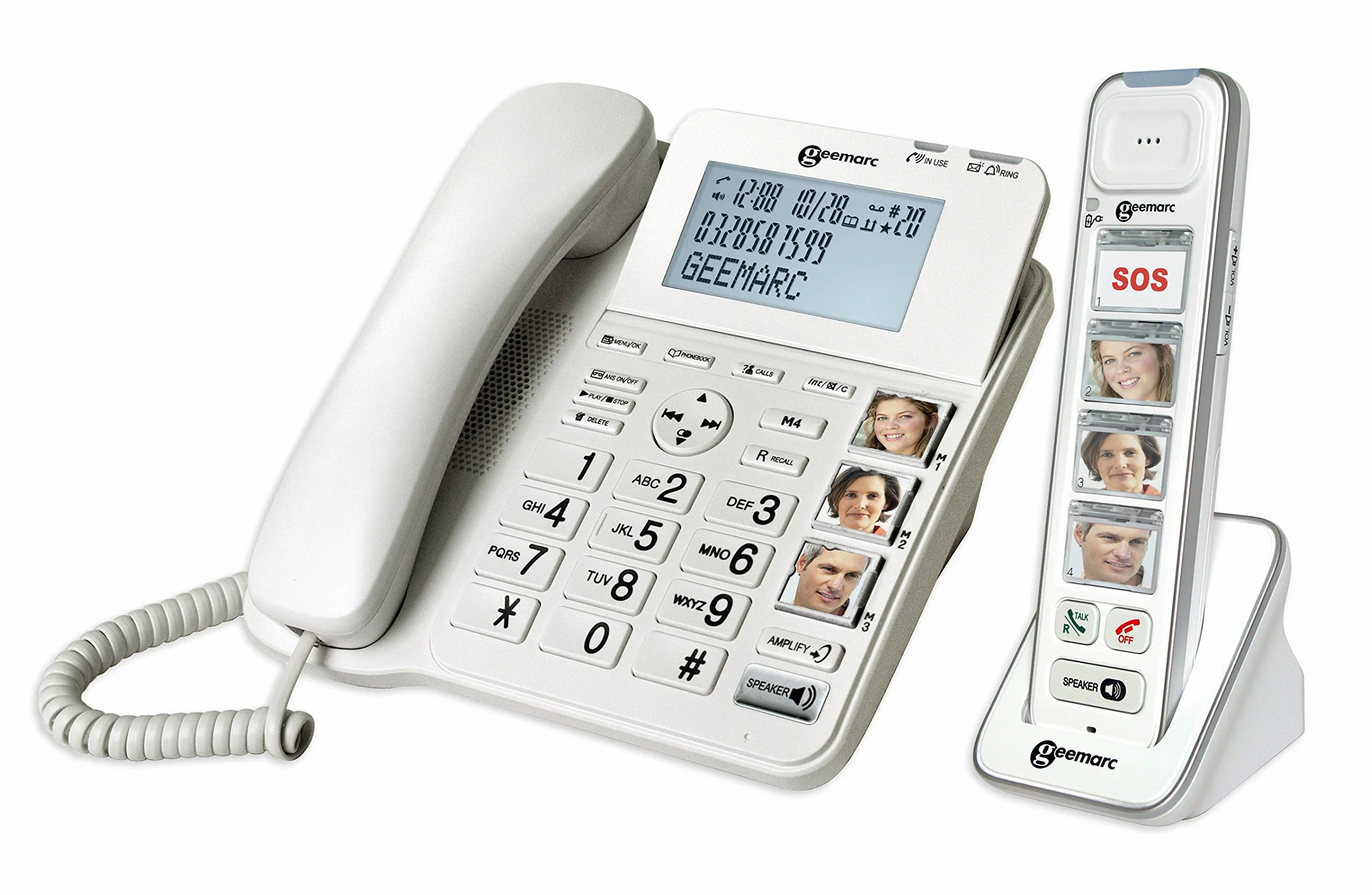 Geemarc Amplidect 295 Combi Photo telefon stacjonarny ze wzmacniaczem i dodatkową słuchawką z dużymi, dopasowywanymi przyciskami fotograficznymi dla seniorów – od niskiej do średniej utraty słuchu –