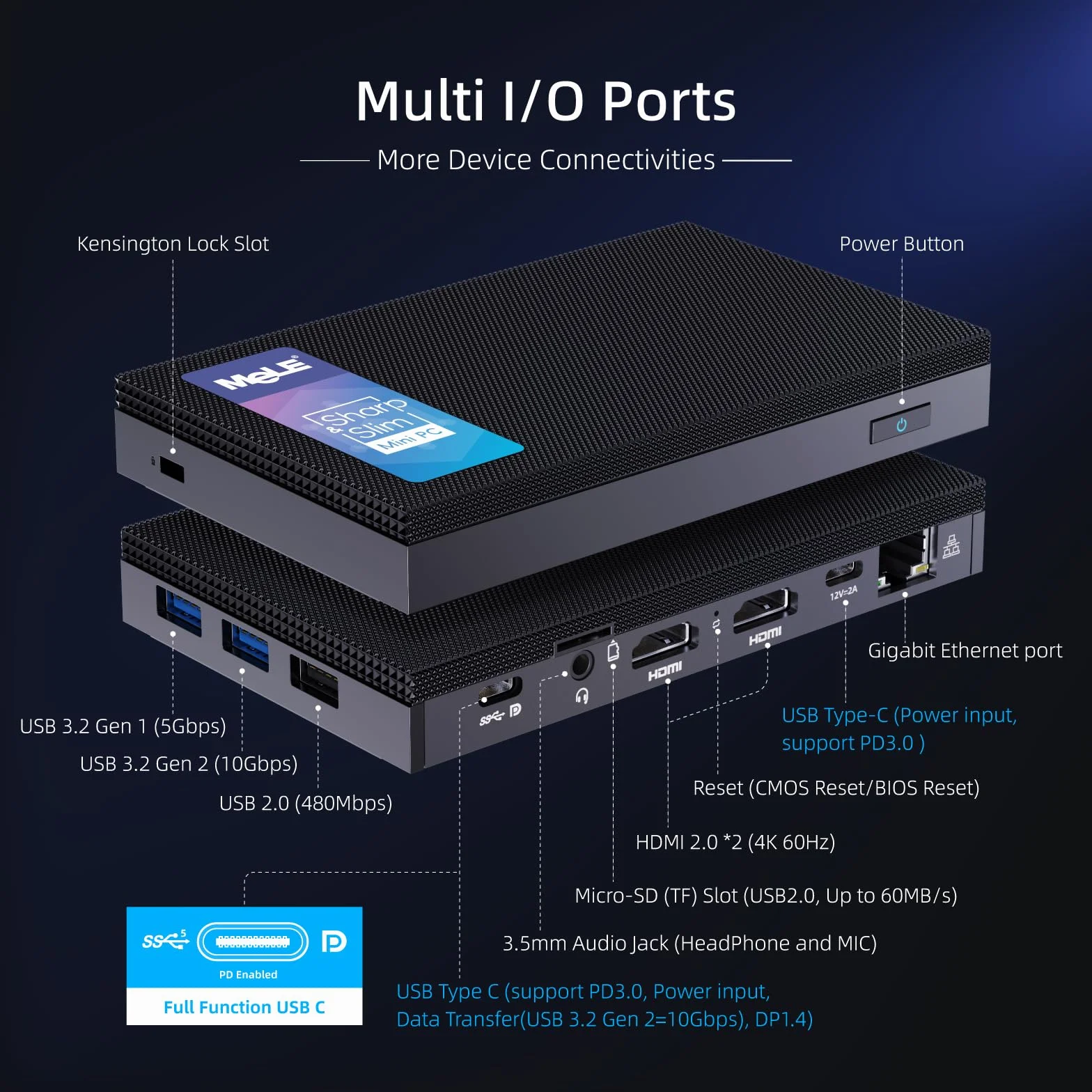 MeLE Quieter4C Mini PC bez wentylatora 16GB DDR4 512 GB ROM Micro PC Alder Lake N100 (do 3,4 GHz) Mały format USB-C 2 X HDMI 4K@60 Potrójny wyświetlacz komputerów stacjonarnych