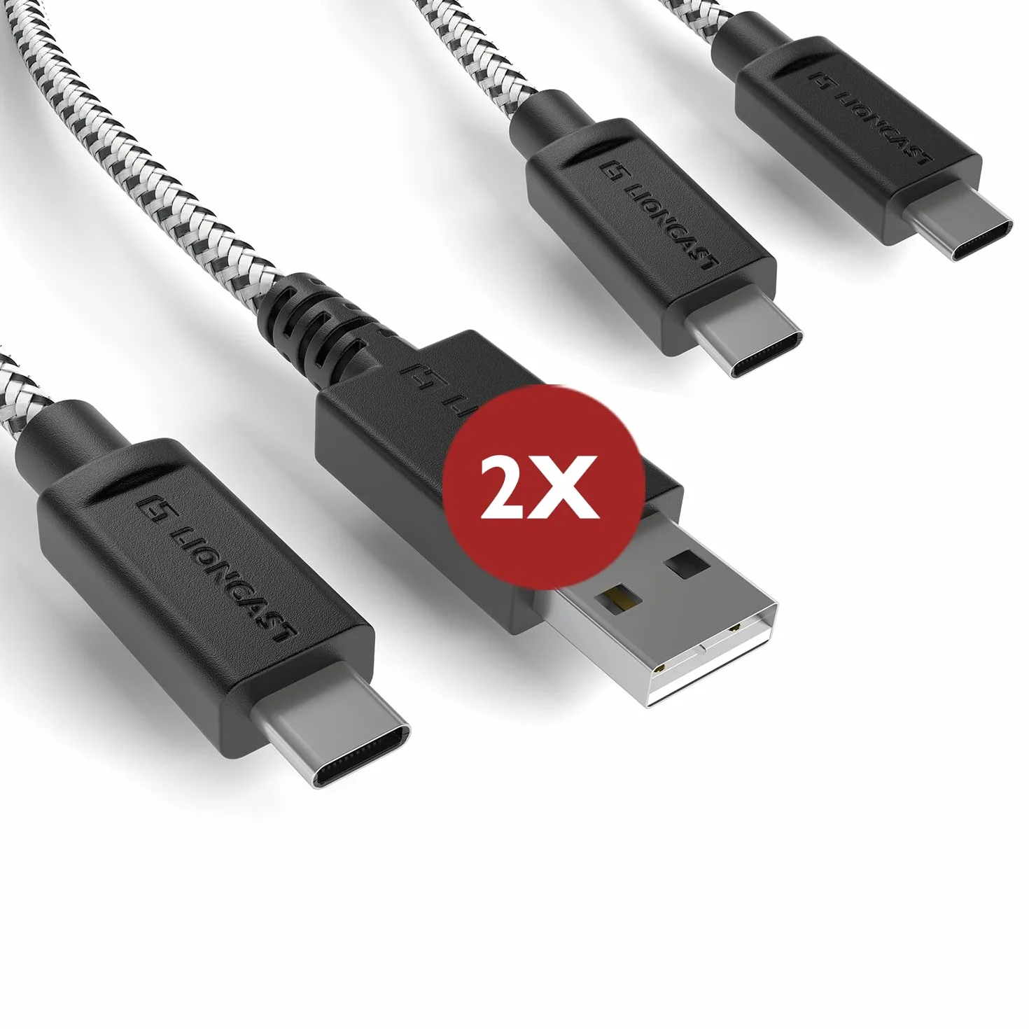 Lioncast 4 m PS5 kabel do ładowania do kontrolera Playstation 5, 4 metry, kabel do szybkiego ładowania do Sony Playstation, zestaw (2 szt.), czarny/biały (1 x USB-C na USB-A i USB-C)