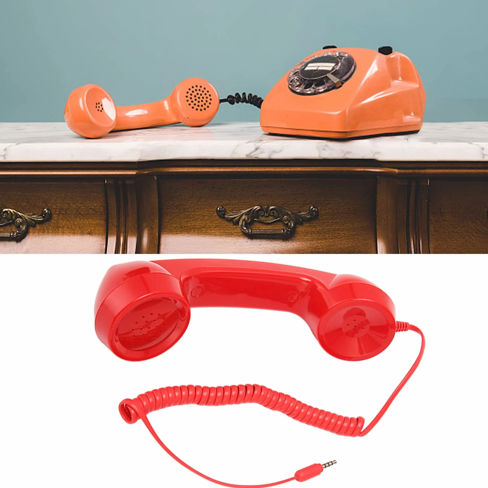 Słuchawka w Stylu Retro, Stary Zestaw Słuchawkowy z regulacją Głośności, Słuchawka Telefoniczna w Stylu Retro 3,5 Mm Odbiornik Telefonu Komórkowego do Wszystkich Smartfonów i (Czerwony)