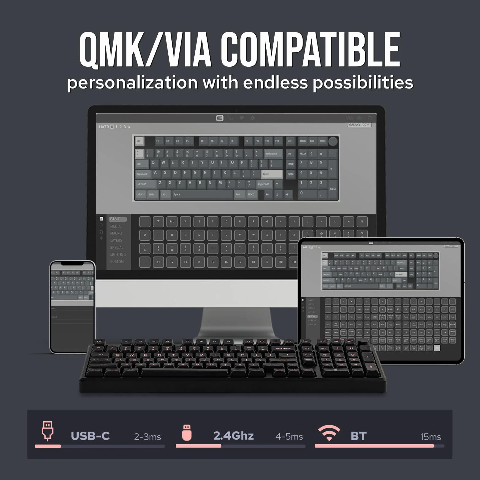 EPOMAKER Galaxy100 QMK/VIA klawiatura do gier z baterią 8000 mAh, aluminiowa klawiatura mechaniczna 1800 z klawiaturą numeryczną, bezprzewodowa USB-C/BT5.0/2,4 GHz, możliwość wymiany na gorąco