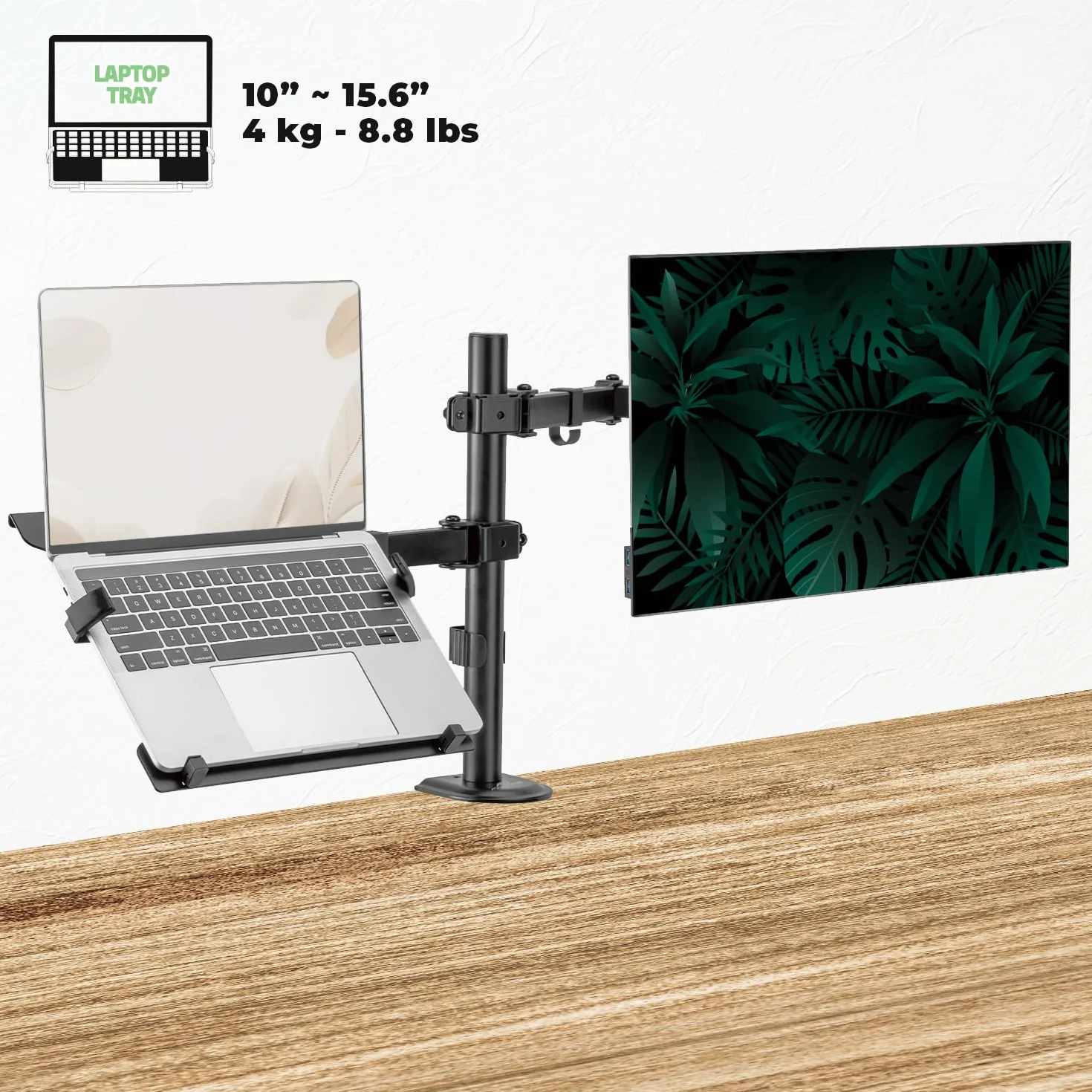 Seria XTENDMOUNTS: Stalowy przegubowy uchwyt do ekranu PC 17/32'' VESA 75x75,100x100, taca na laptopa, tablet do przechowywania i uchwyt na smartfona w zestawie (Flex)