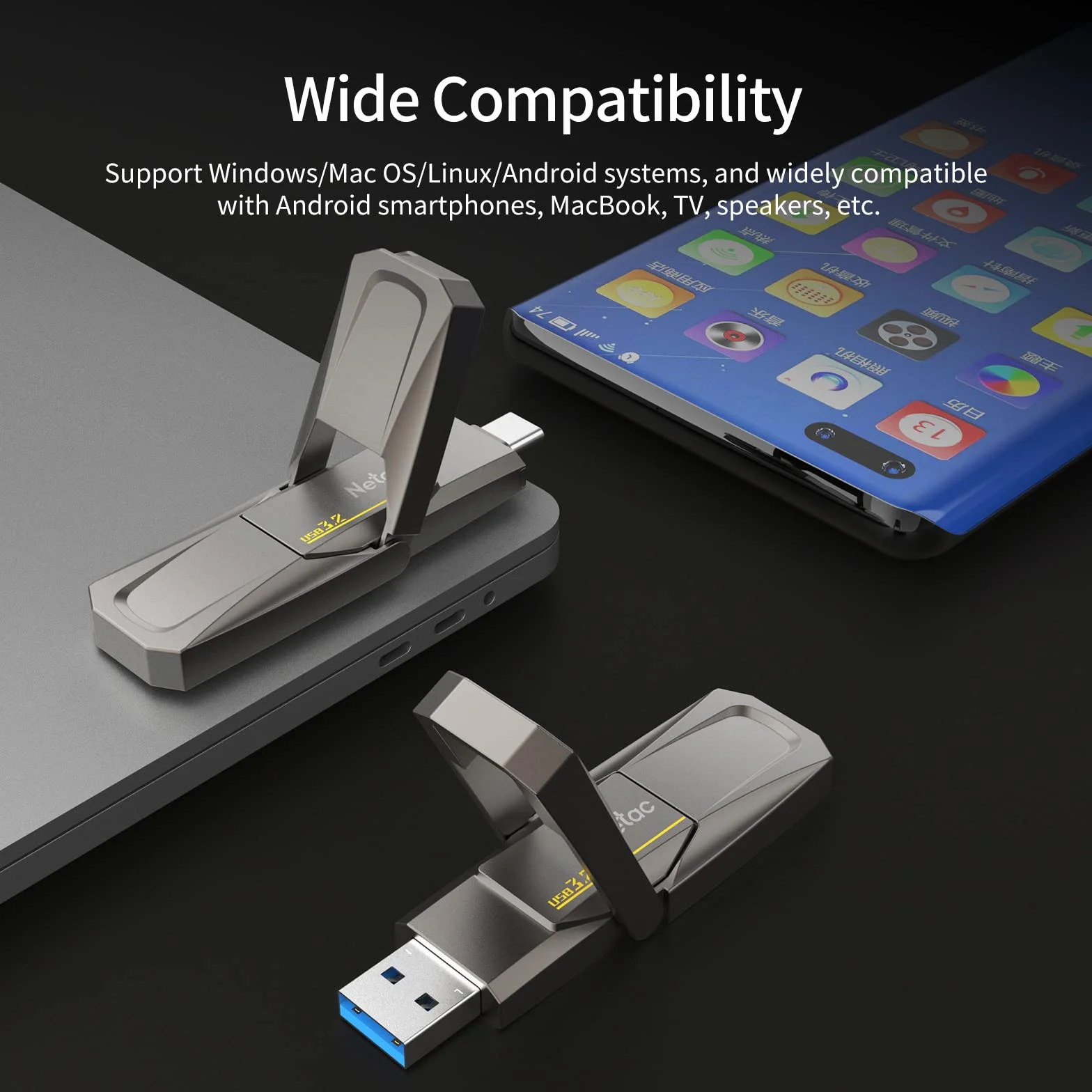 Netac US5 128 GB Solid USB State Drive Przenośny dysk SSD typu c i USB 3.2 Podwójny interfejs prędkości do 550 MB/s dla smartfonów i komputerów Notebook