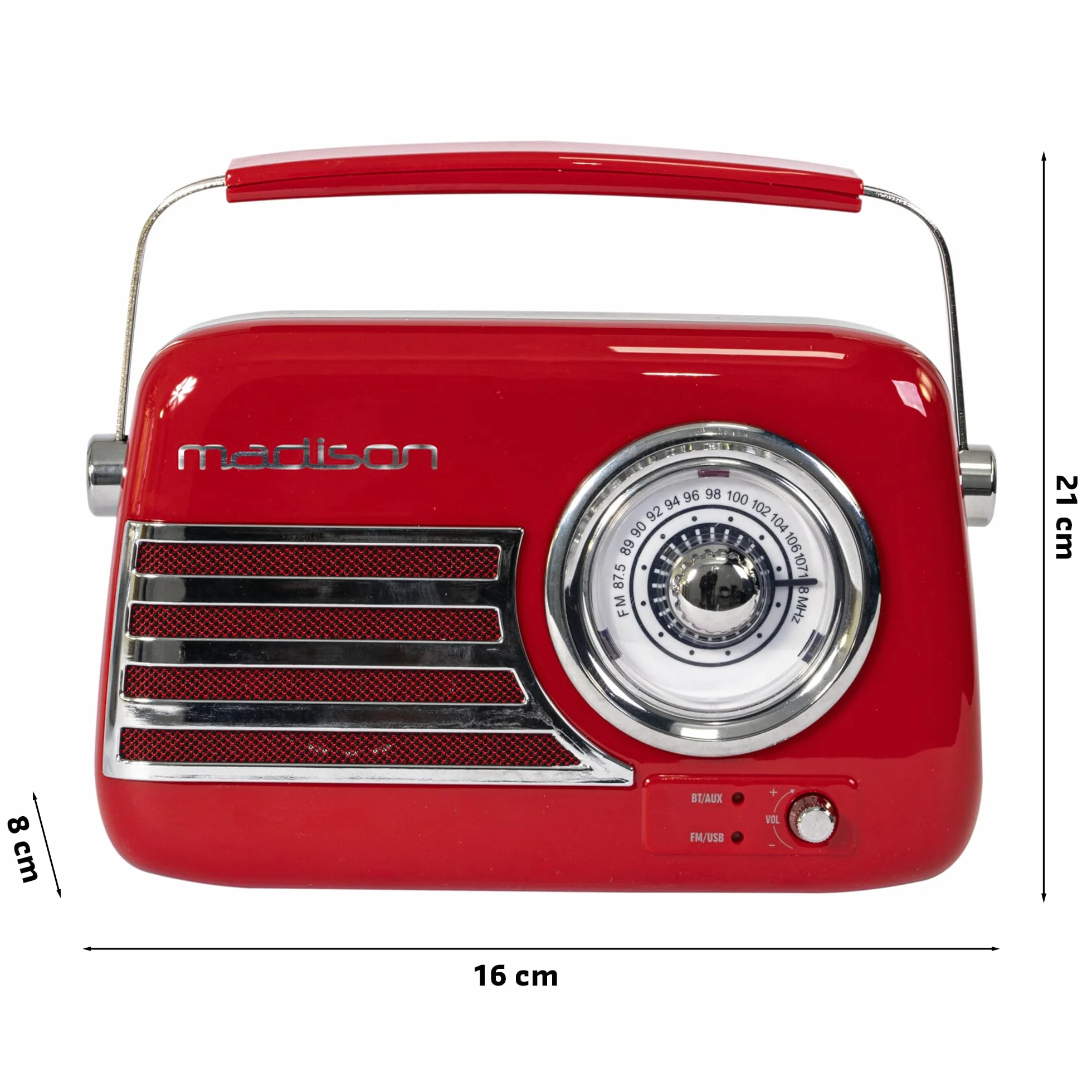 Madison - FREESOUND-VR40R - Vintage radio bateryjne o mocy 30W z Bluetooth, USB i FM - czerwony