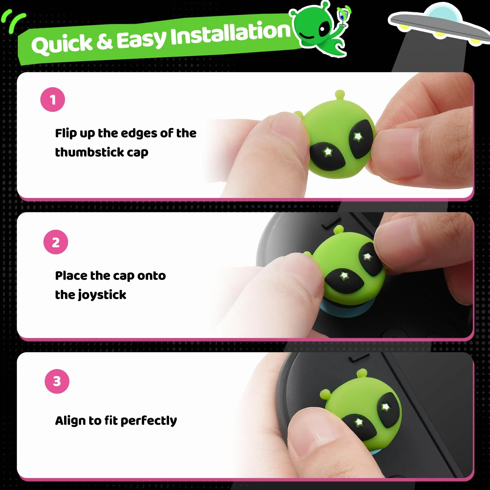 GeekShare Uchwyty na kciuki do Switch 2 (2025), wymienne nakładki na przyciski, nakładki na kciuk, osłonki joysticków kompatybilne z Switch 2, wygodne i trwałe (4 szt.) (Alien Attack)