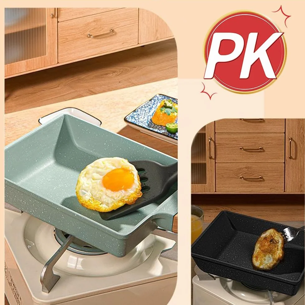 Yuragim Tamagoyaki Patelnia do jajek, nieprzywierająca, prostokątna japońska patelnia ze zdejmowanym uchwytem, kwadratowa patelnia do jajek, do kuchenek indukcyjnych i gazowych, 19 x 16 cm, zielona