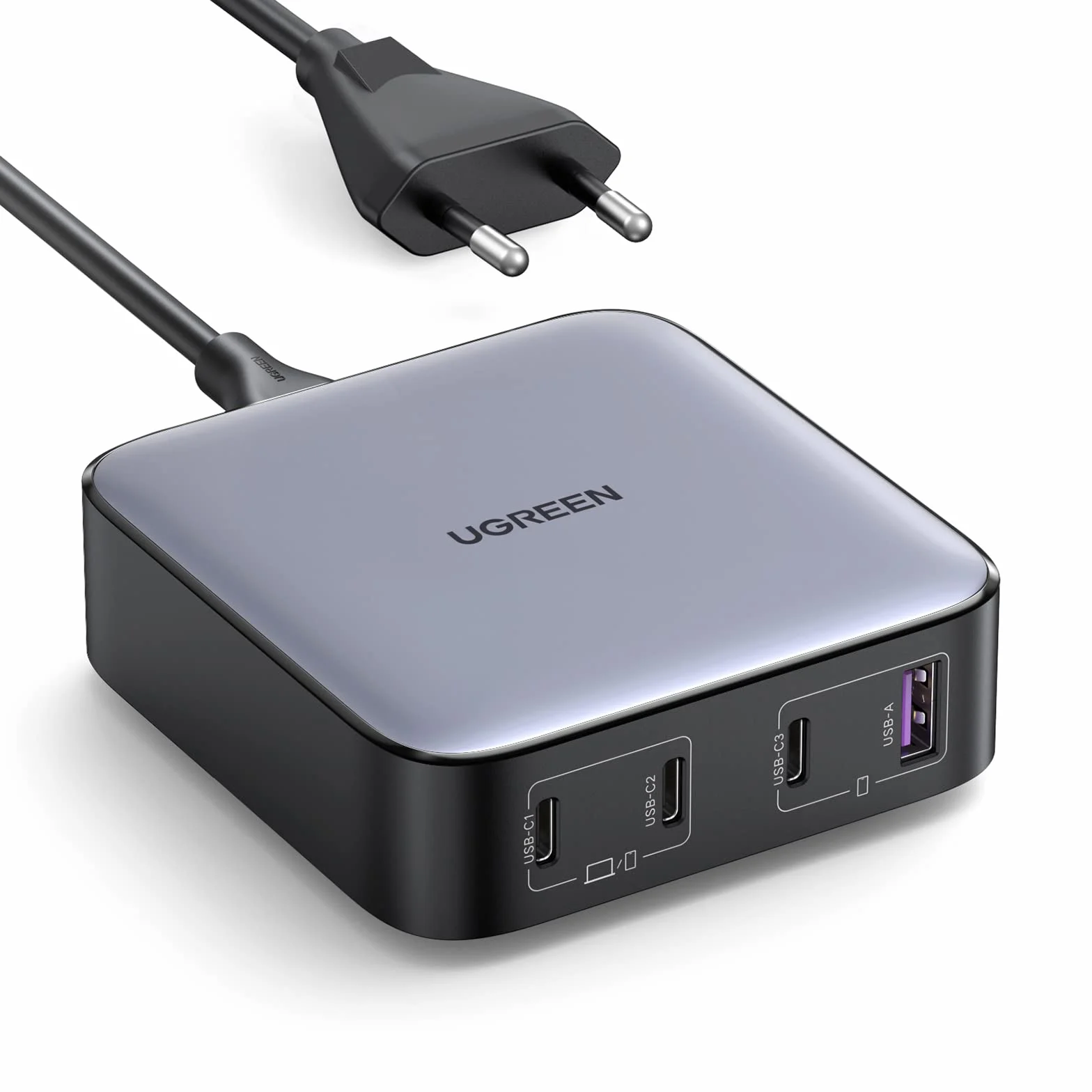 UGREEN Nexode 100 W, szybka ładowarka USB C, 4 porty biurkowe z GaN II Tech, kompatybilna z iPhone 16 Plus Pro Max 15, 14, 13, 12, MacBook Pro, Air, iPad, Galaxy S24 Ultra Plus, 2M Kabel zasilający w