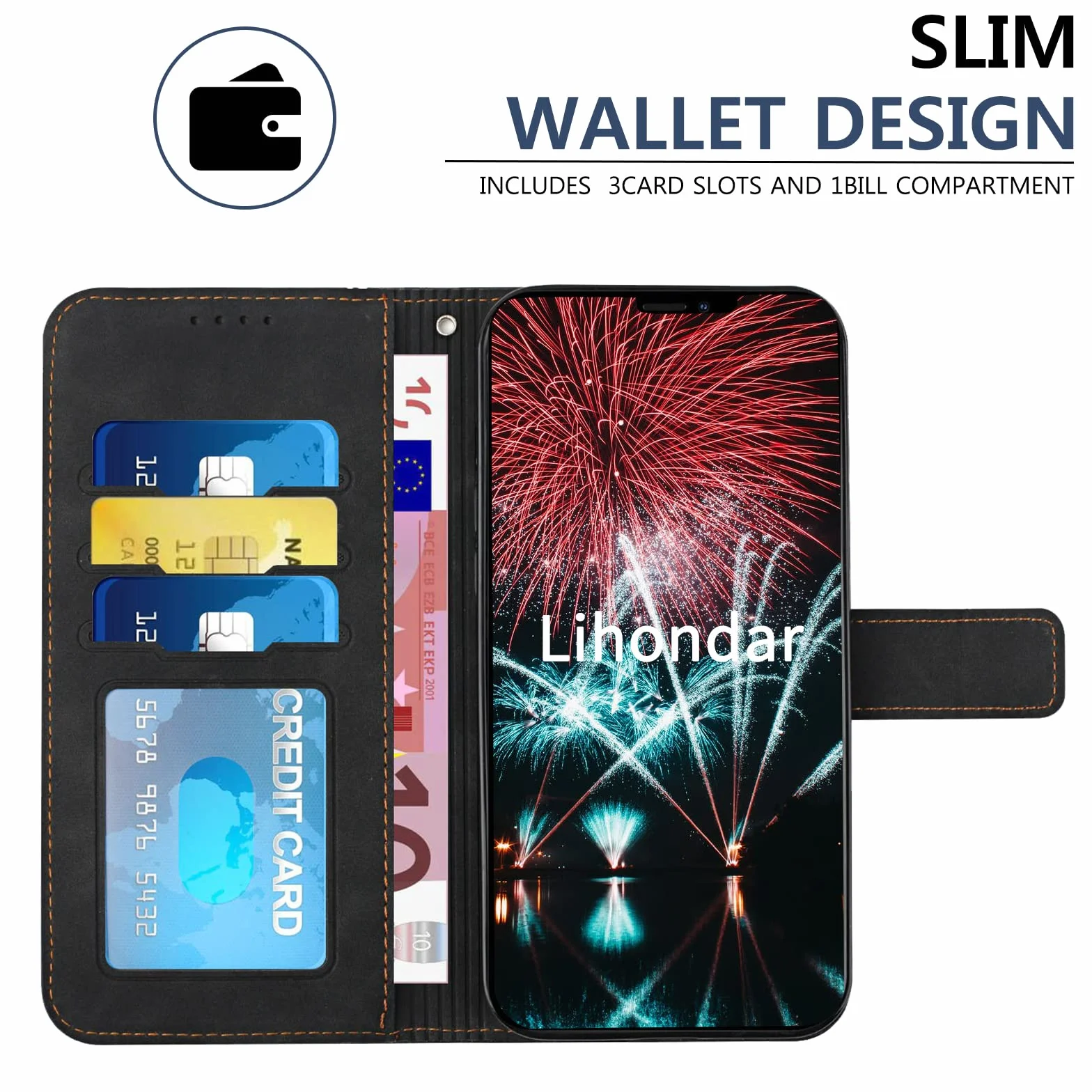 Etui na iPhone 12/iPhone 12 Pro, Wysokiej Jakości Skóra PU, Osłona Tpu z Uchwytem na Karty, Magnetyczna, Etui z Klapką z Portfelem, Pokrowiec na iPhone 12/12 Pro (Czarny)