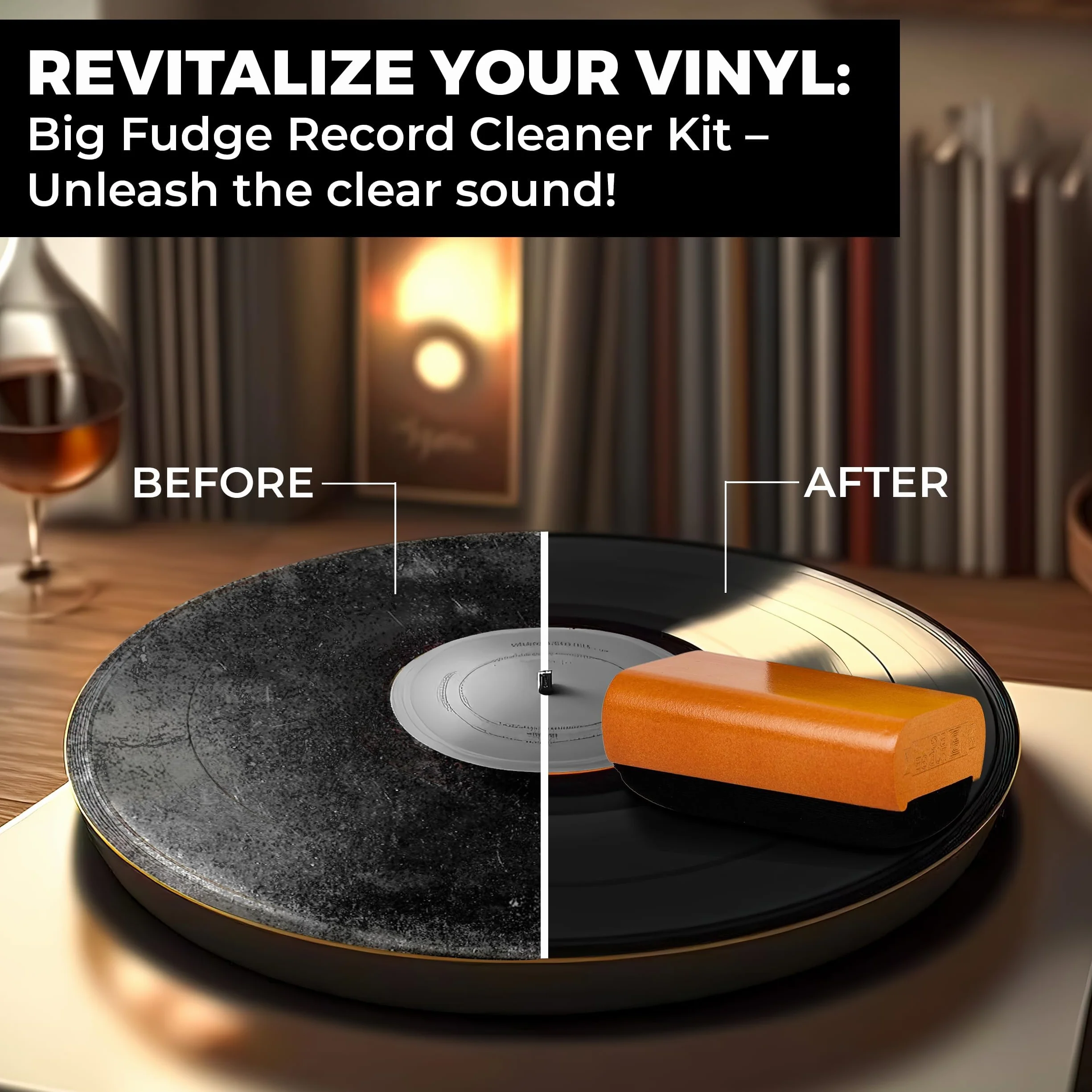 BIG FUDGE Professional Series Vinyl Record Cleaning Kit - 5-in-1- Includes Velvet Vinyl Cleaner Brush, Cleaning Fluid, Stylus Gel, Brush for Velvet, Padded Storage Case