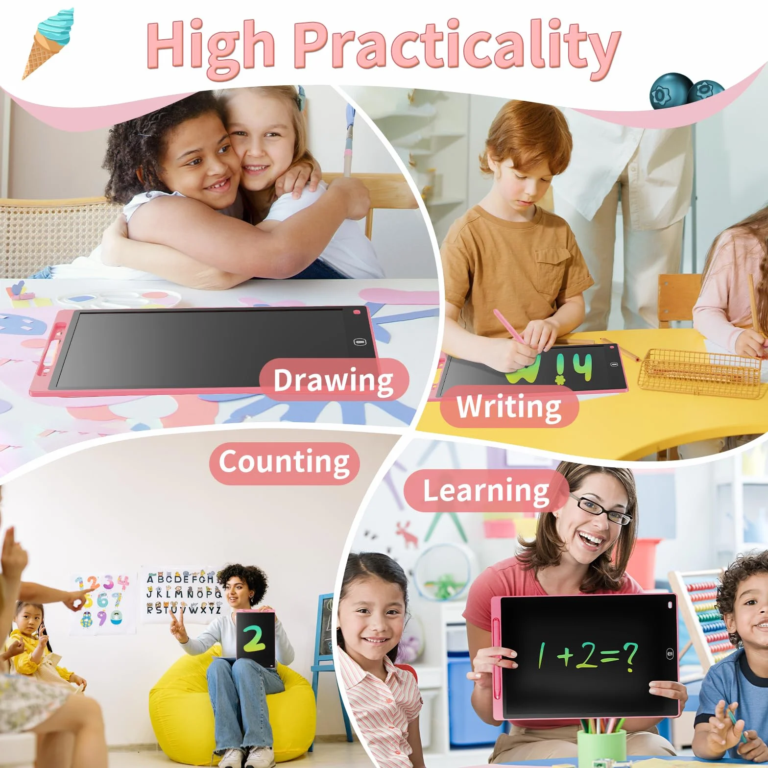 Genialba Tablica do Pisania LCD 10 Cali Kolorowa, Tablet Elektroniczny Rysowania Ekranu, Educational Zabawki Prezenty dla 2 3 4 5 lat Starych Chłopców Dziewczyny, Urodziny Bożego Narodzenia(Różowy)