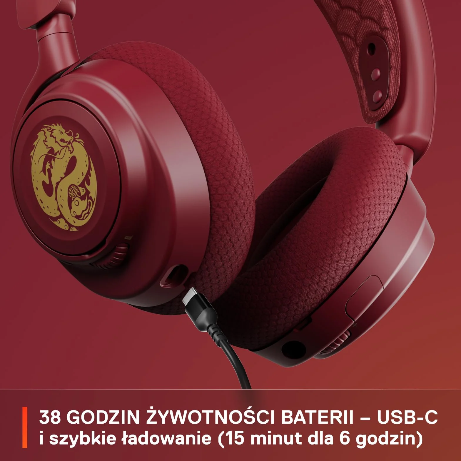SteelSeries Arctis Nova 7 Wireless - Multi-Platform Gaming Headset - Dragon Edition - głośniki + nakładki - Podwójna łączność 2,4 GHz, Bluetooth - bateria 38 HR Fast Charge - PC, PS, komórki, Switch