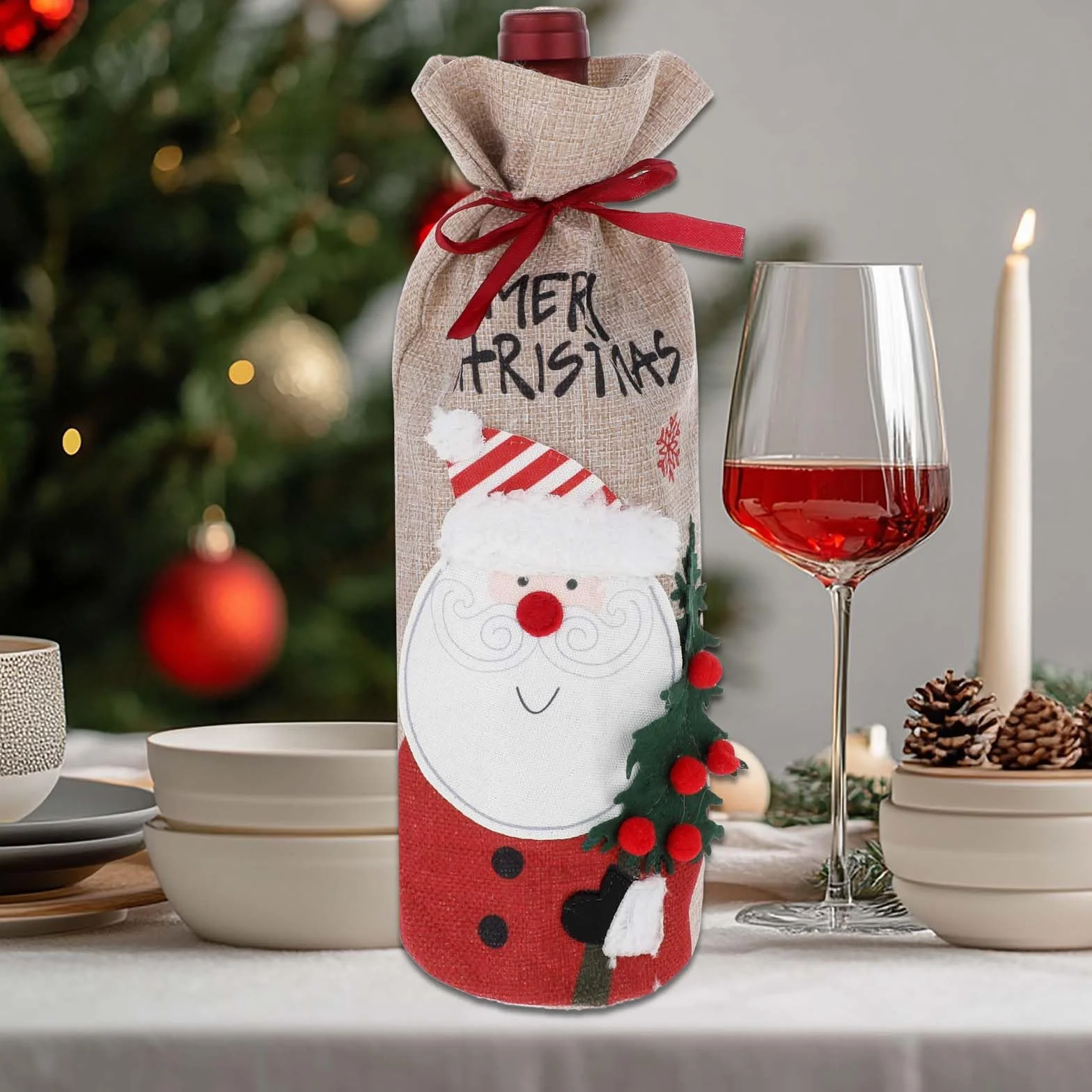 Dimeho Torby na wino jutowe 2 szt. Boże Narodzenie