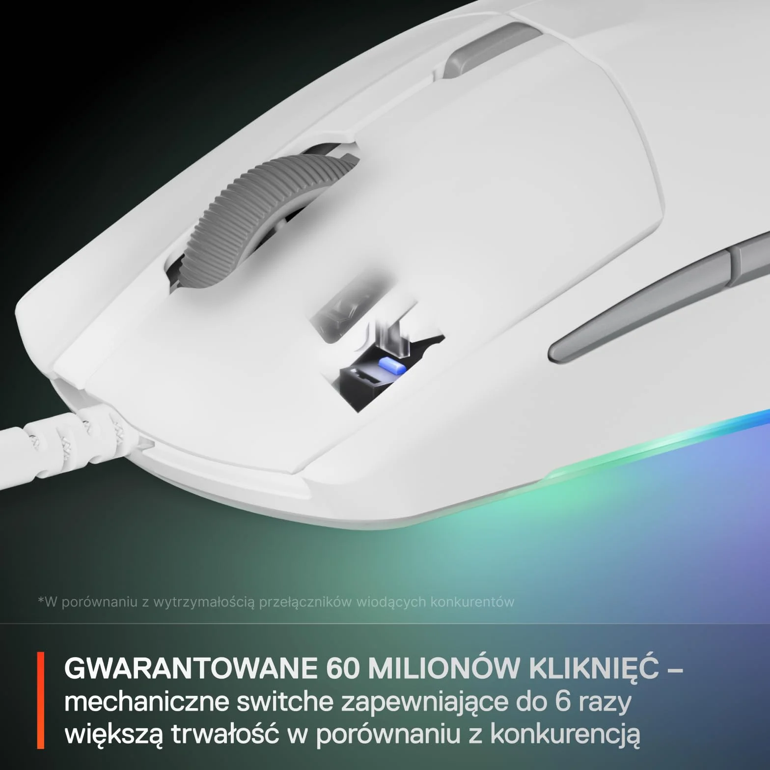 SteelSeries mysz do gier Rival 3 Gen 2 – Sensor optyczny TrueMove Core 8500 DPI – Wytrzymałość do 60 milionów kliknięć – Niskie opóźnienie kliknięć –Niska waga 77 g – Ślizgacze 100% PTFE – RGB -Biała