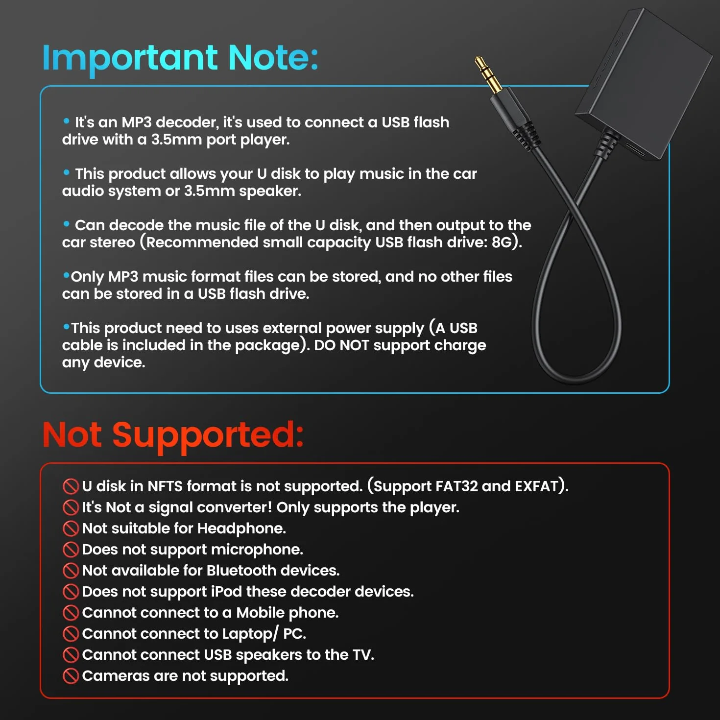 ANDTOBO USB do Aux Audio Adaptera