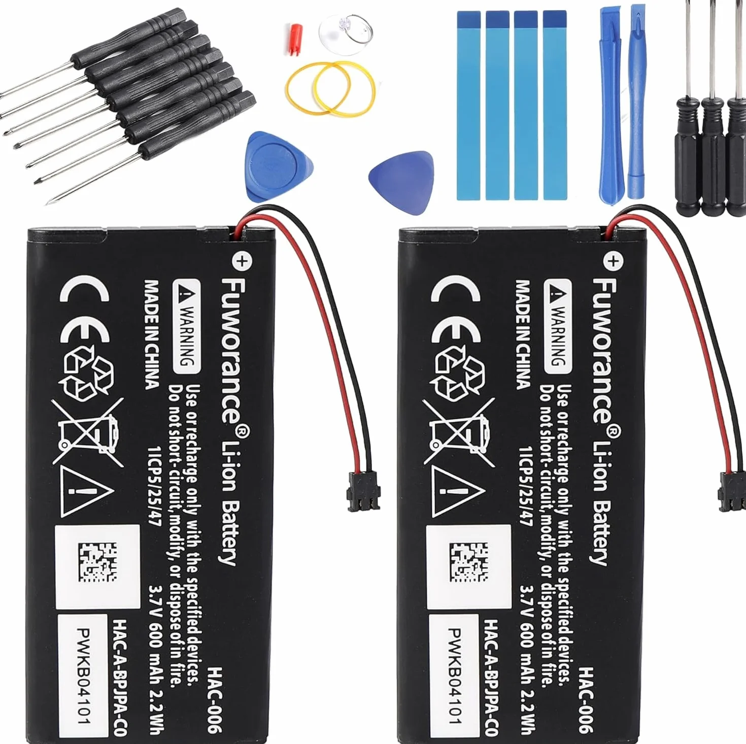 2 szt. Bateria 600 mAh, 3,7 V, kompatybilna z Nintendo Switch Joy-Con Controller HAC-006, HAC-015, HAC-016, HAC-A-JCL-C0, HAC-A-JCR-C0, lewa właściwa konsola do gier, wymienna bateria
