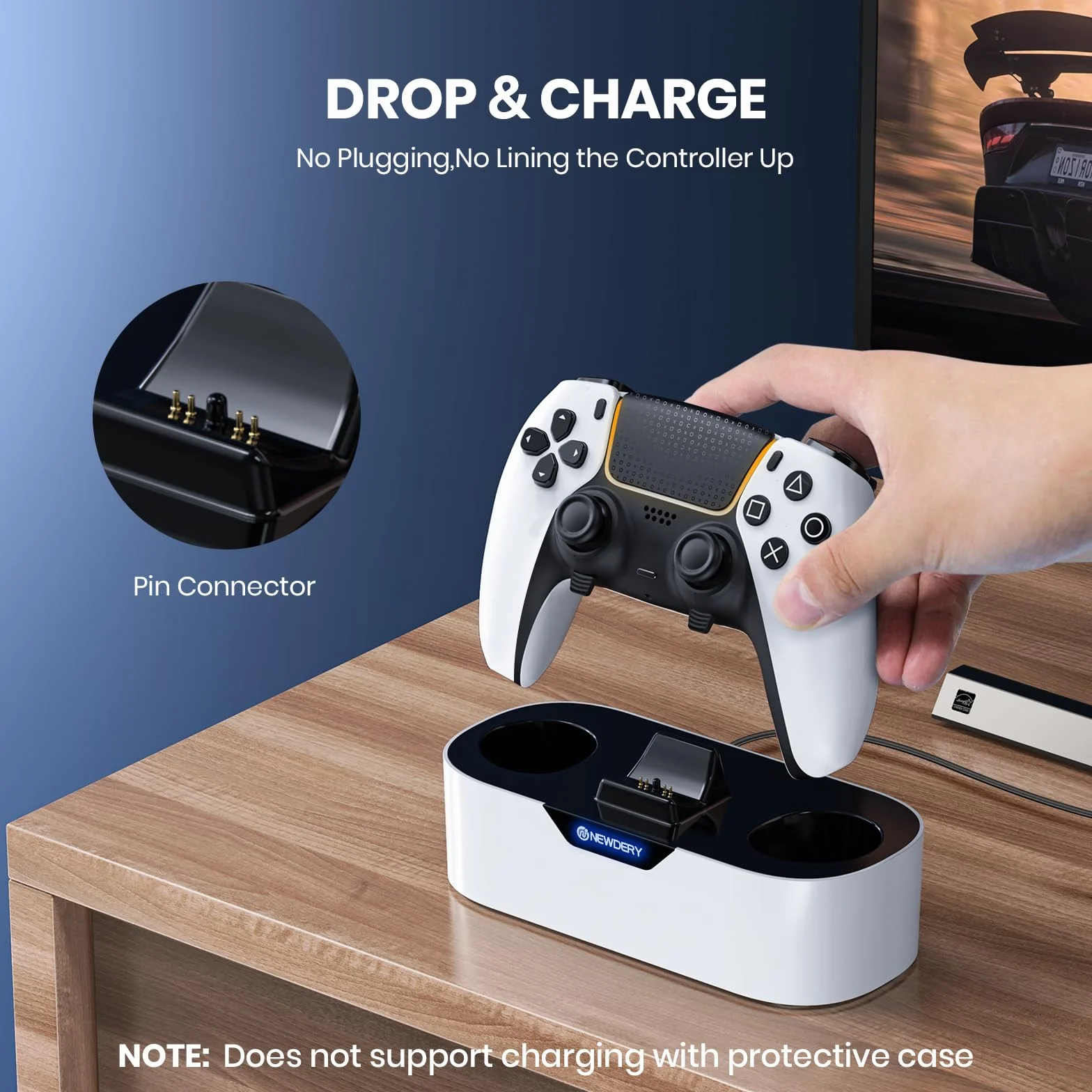 NEWDERY PS5 Controller Charger Station, szybka stacja ładująca do kontrolerów Playstation 5, zamiennik stojaka ładującego do PS5 i PS5 Pro