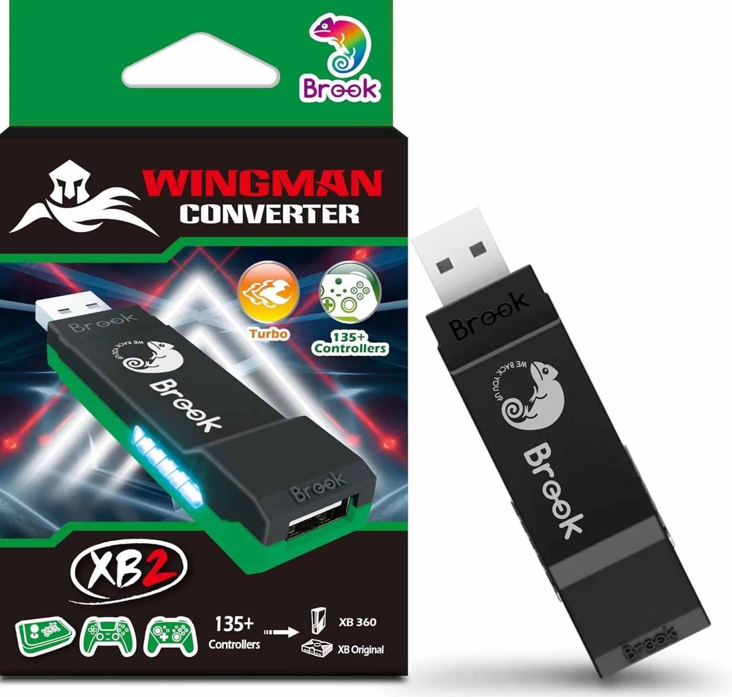 Mcbazel Brook Wingman XB 2 Converter - Wireless Controller Adapter for XB Retro Consoles and PC, Supports Remap and Adjustable Turbo