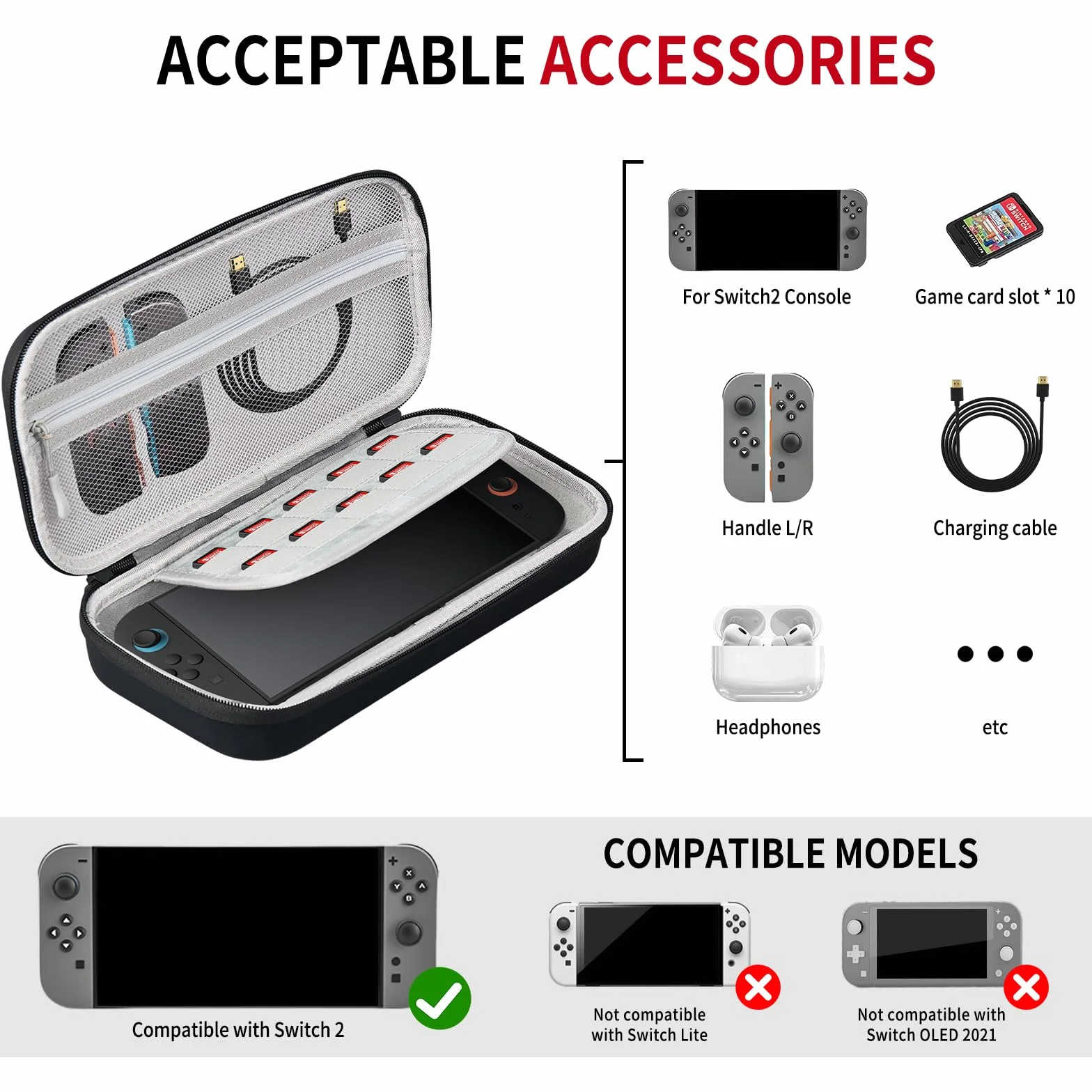 AriKroii Torba do przenoszenia Nintendo Switch 2, twarda obudowa ochronna z 12 kartridżami, kieszeniami na akcesoria