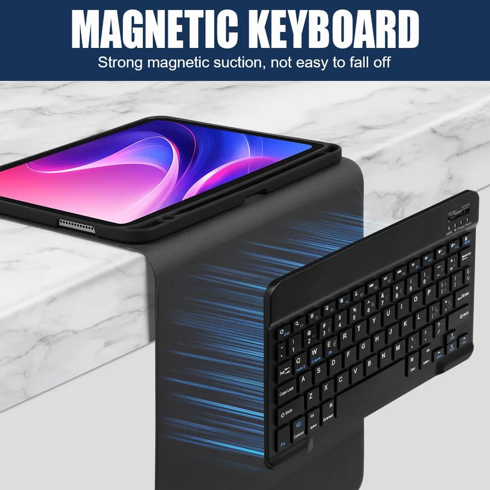 AXFEE Klawiatura Bluetooth, do iPada 10., 10,9", ultracienka bezprzewodowa klawiatura, do systemu Android, Windows, PC, tabletu, z etui na klawiaturę, czarna, wersja normalna, wersja hiszpańska