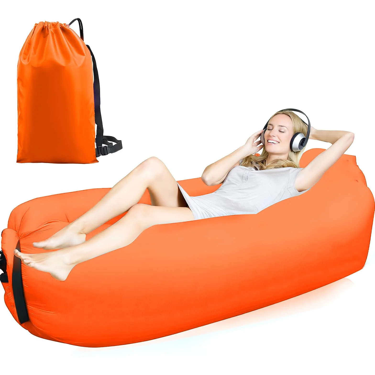 Pufa powietrzna sofa dmuchana na kemping nadmuchiwany fotel plażowy pomarańczowy M