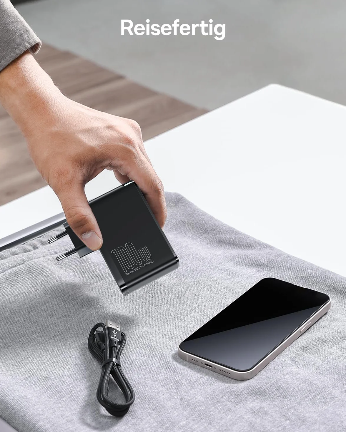 Baseus Ładowarka USB C, 100 W, 4 porty, GaN PD, zasilacz sieciowy 100 W, kompatybilna z MacBook Pro Air iPhone 16 Pro 15 14 13 Laptop iPad Samsung S25 Ultra