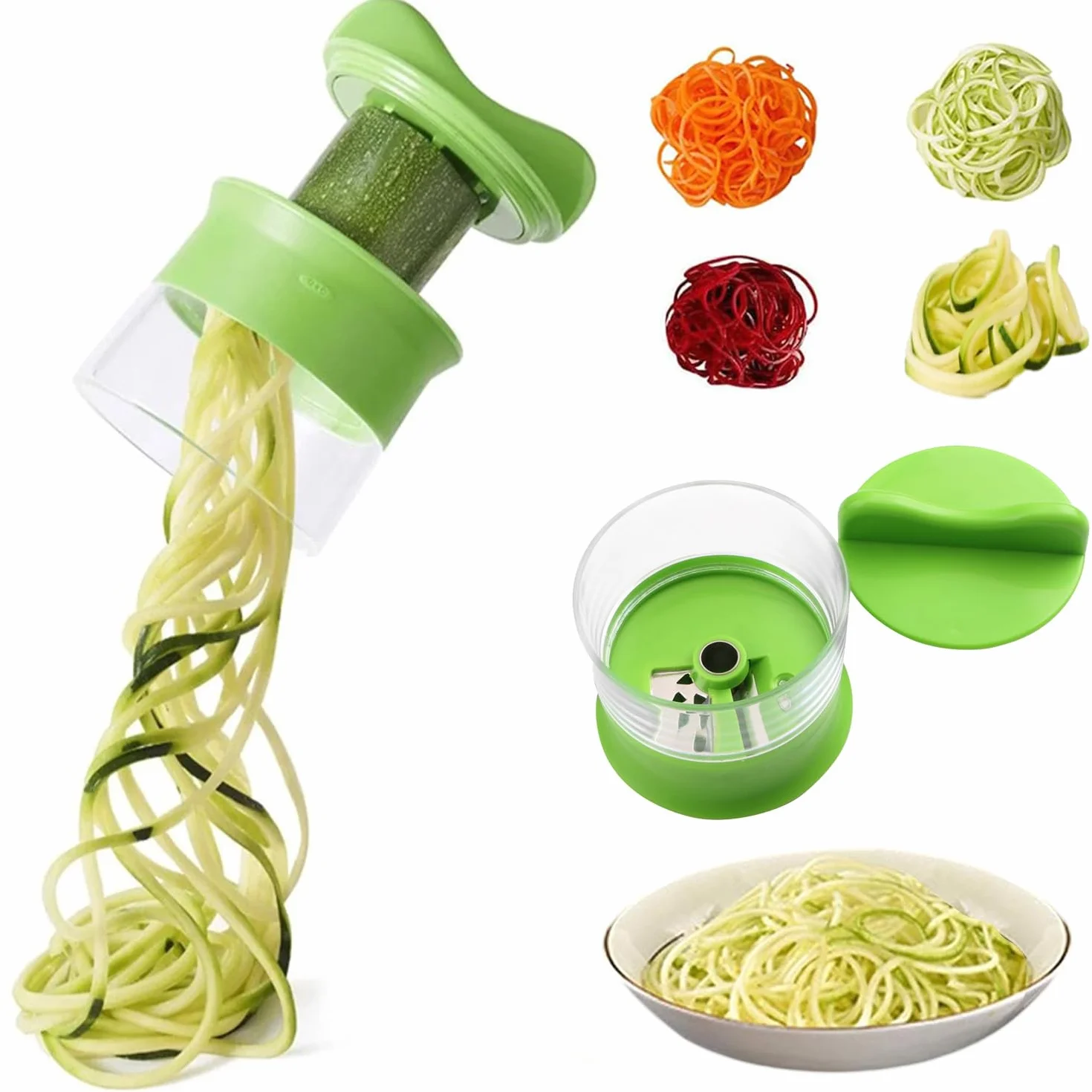 Onperpoe Krajalnica spiralna do warzyw, 4 w 1, ręczna krajarka do warzyw, szatkownica do warzywnego spaghetti, cukinii, spaghetti, warzyw, makaronu, spirali, marchewki, ogórków, ziemniaków, dyni