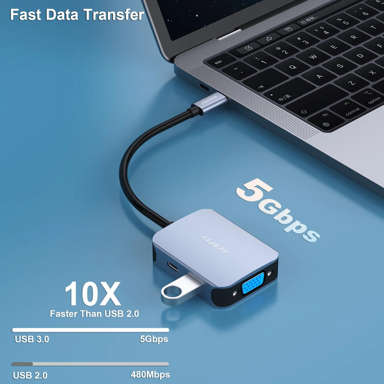 BENFEI USB C HUB 4 w 1, Adapter USB Type-C na HDMI VGA, Adapter USB C na USB, Zasilanie USB Type-C, Kompatybilny z iPhonem 15 Pro/Max, MacBookiem Pro/Air 2023, iPadem Pro, iMac, S23, XPS 17
