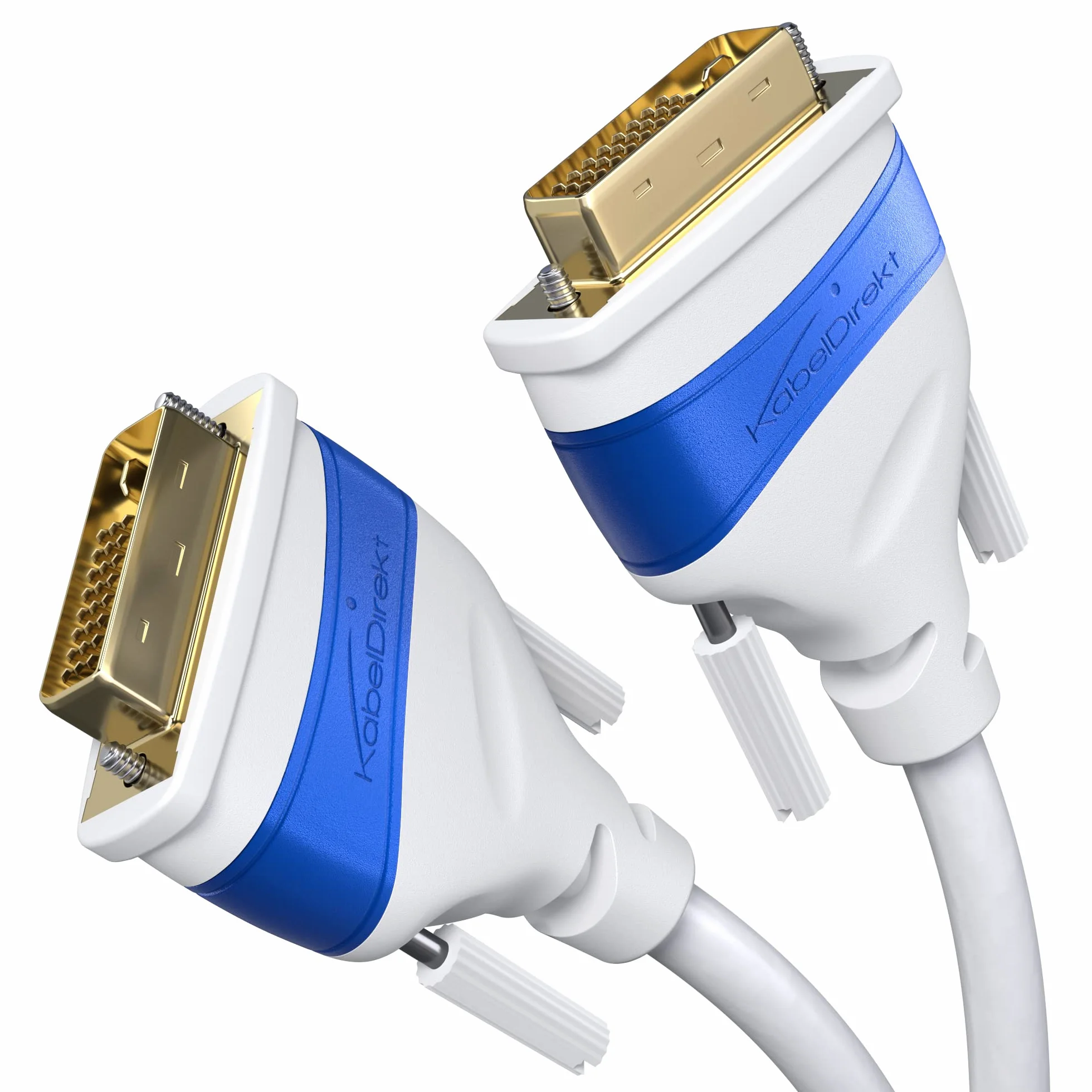 KabelDirekt – Kabel Dual Link DVI – z rdzeniem ferrytowym dla niezniekształconych sygnałów – 0,5 m – biały (cyfrowe kabel monitora DVI-D/24+1, do 2560×1600 przy 60 Hz lub Full HD/1080p)