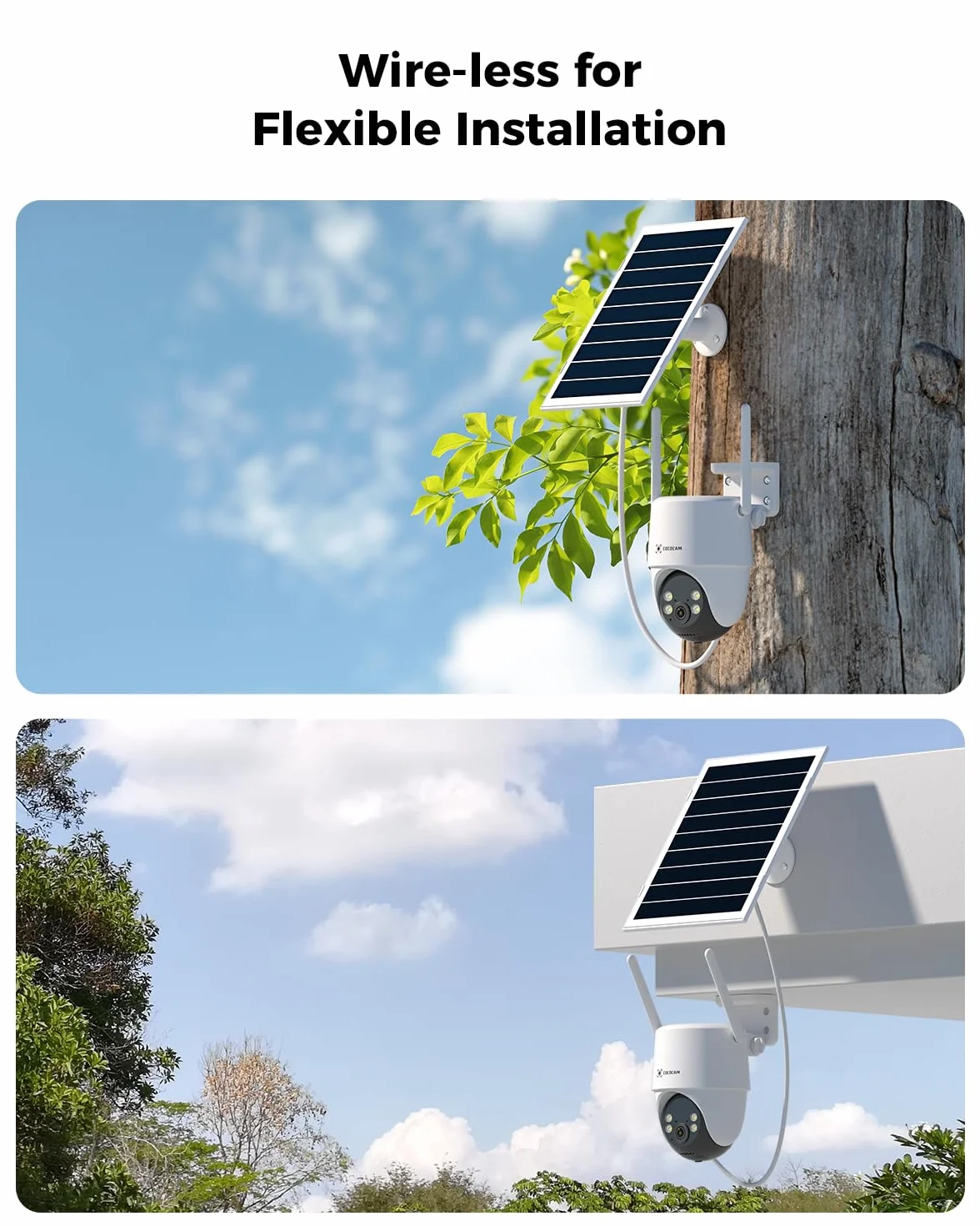 Kamera bezpieczeństwa COCOCAM 24/7 z nagrywaniem AOV WiFi, zewnętrzna, bezprzewodowa, z baterią 10000 mAh, panelem słonecznym 8 W, 2K PTZ, 30-metrowym widzeniem nocnym, wykrywaniem AI, śledzeniem AI,