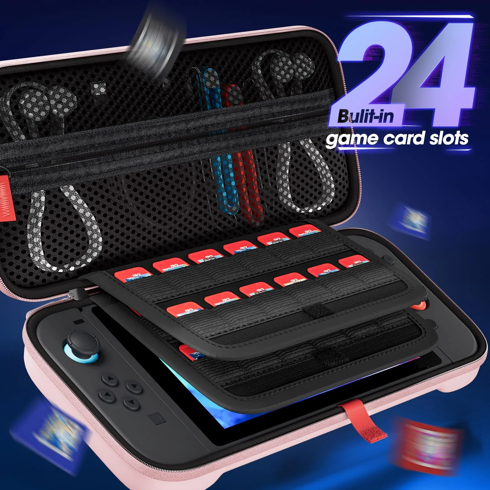 ProCase Tragetasche für 2025 Nintendo Switch 2, z 24 gniazdami na karty, twarda torba podróżna na konsolę - różowa, standardowa