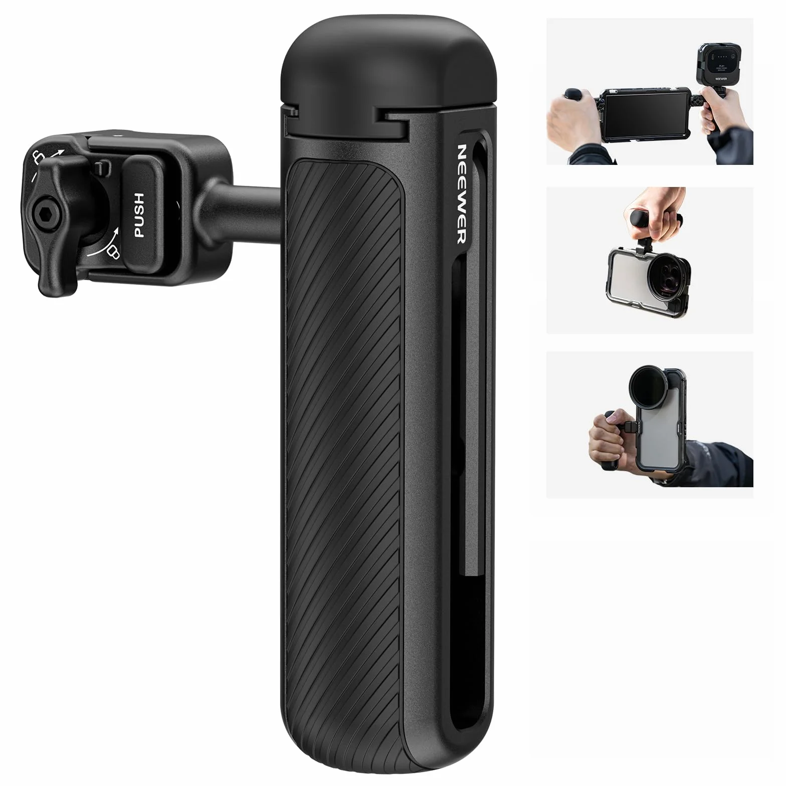 NEEWER Uchwyt boczny szybkiego zwalniania do klatki na telefon PA073 PA074 dla 16 Pro/16 Pro Max, PA042 do Samsung S24 Ultra, z zakrytą zimną stopką, pinem zapobiegającym zdejmowaniu, czarna blokada