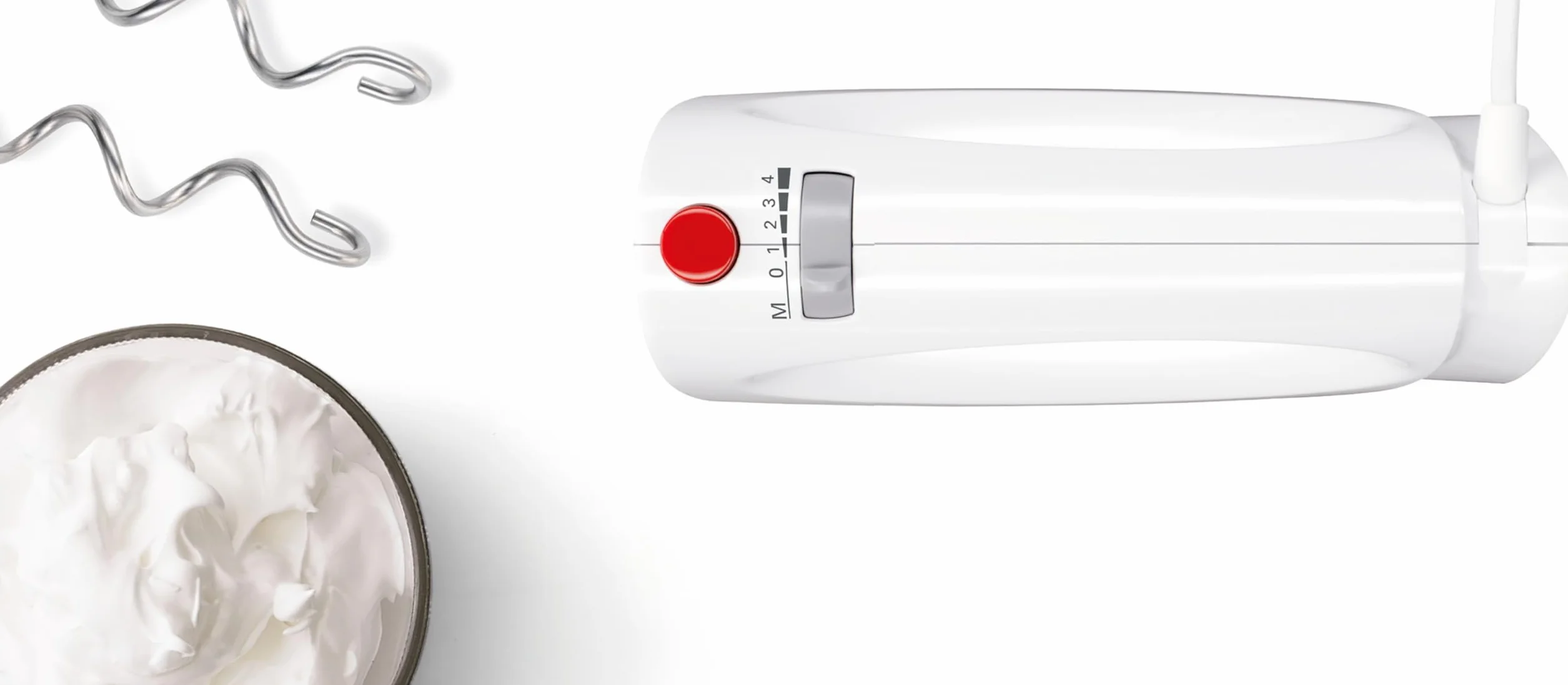 Bosch, mikser ręczny CleverMixx, 350 W, 4 prędkości, funkcja Turbo, haki do ciasta, końcówki do ubijania, lekka obudowa, MFQ3030, biały/czerwony