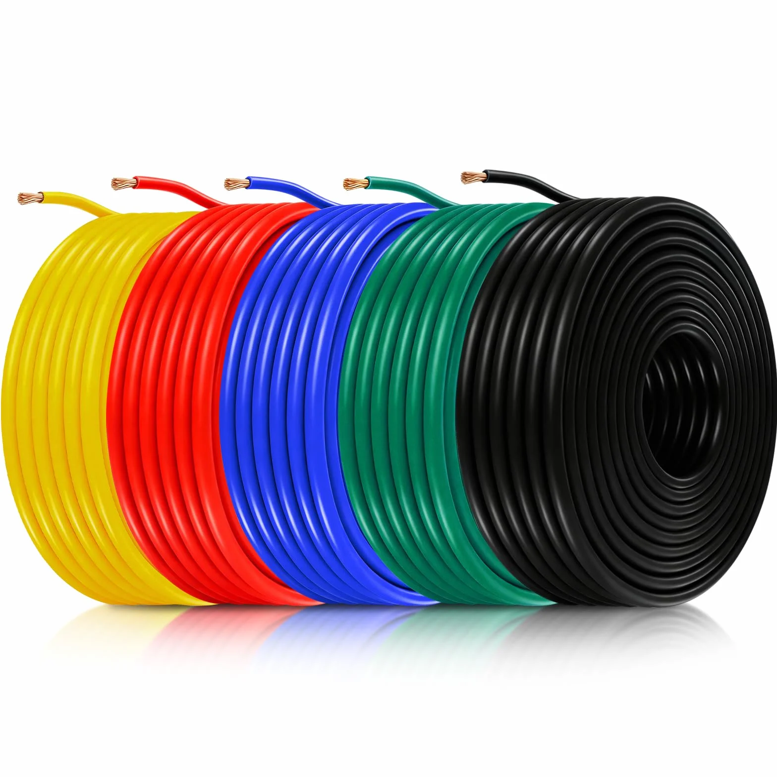 Przewód samochodowy 1,5 mm², zestaw, 5 m x 5 kolorów FLRY-B, kabel miedziany PCW, kabel do akumulatora, kabel zasilający, przewód samochodowy, czerwono-czarno-niebiesko-zielono-żółty, 5 m