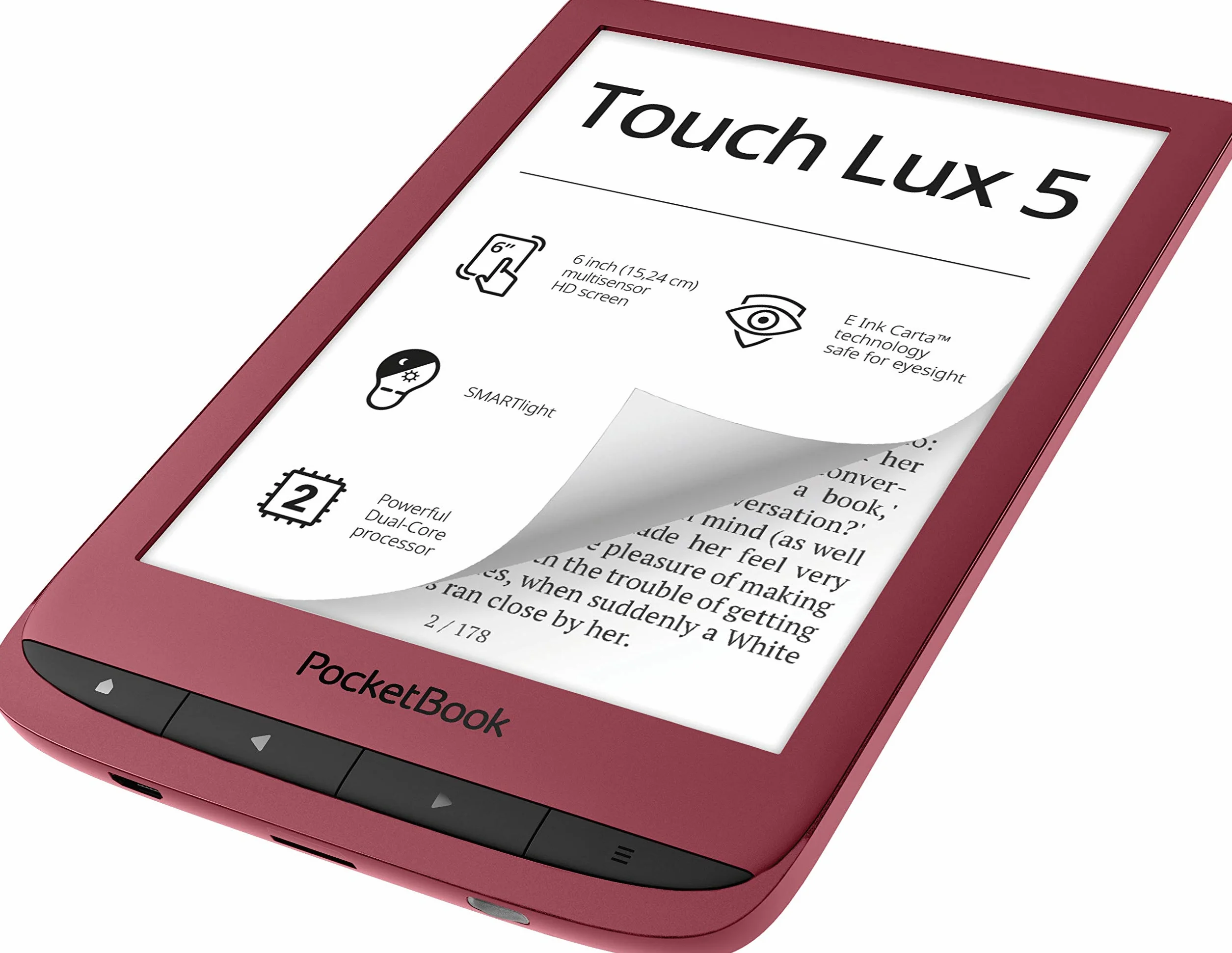 Pocketbook Touch Lux 5 PB628-R-WW 6", Czytnik E-booków, Rubyred