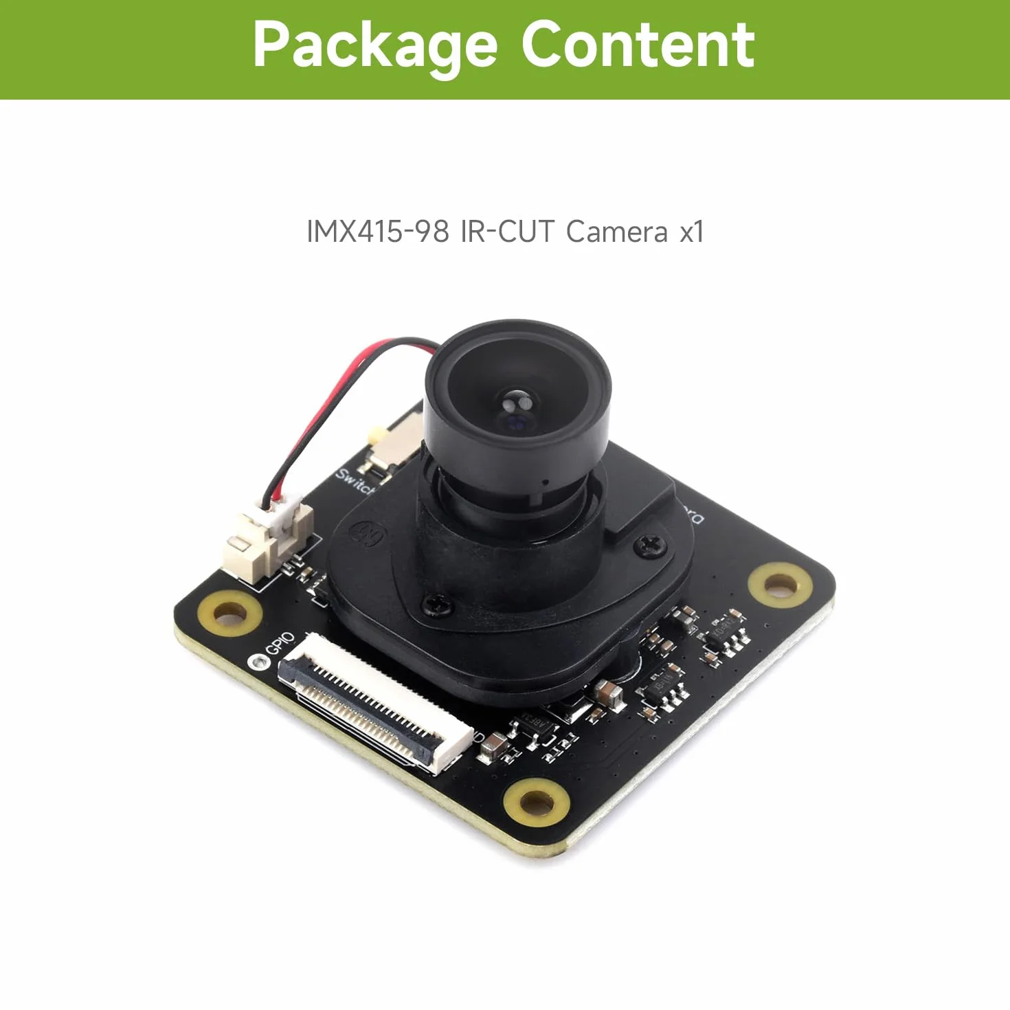 Waveshare IMX415 8MP Camera Module, Adopts IMX415 Sensor Chip with 98° Wide Angle Lens, Good Low Light Performance, and Low Distortion, Suitable for AI applications