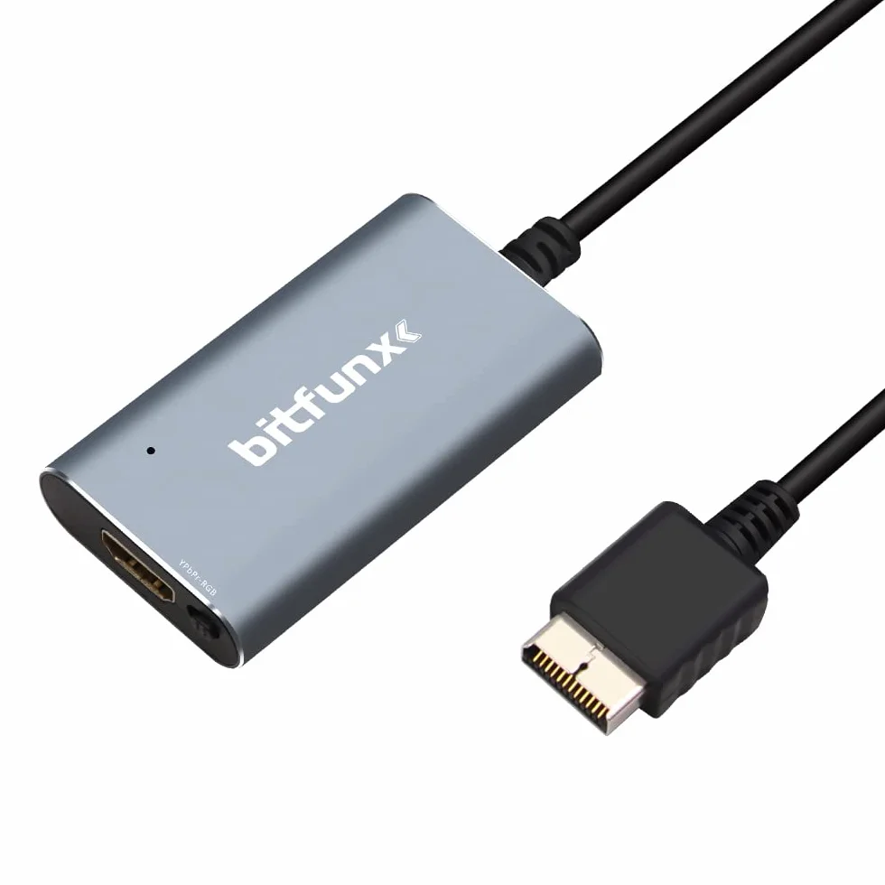 BITFUNX Adapter HDMI PS2/PS1/PS One - wbudowany przełącznik RGB na komponent, obsługuje RGB/Component do HDMI 1080p, Plug & Play bez opóźnień