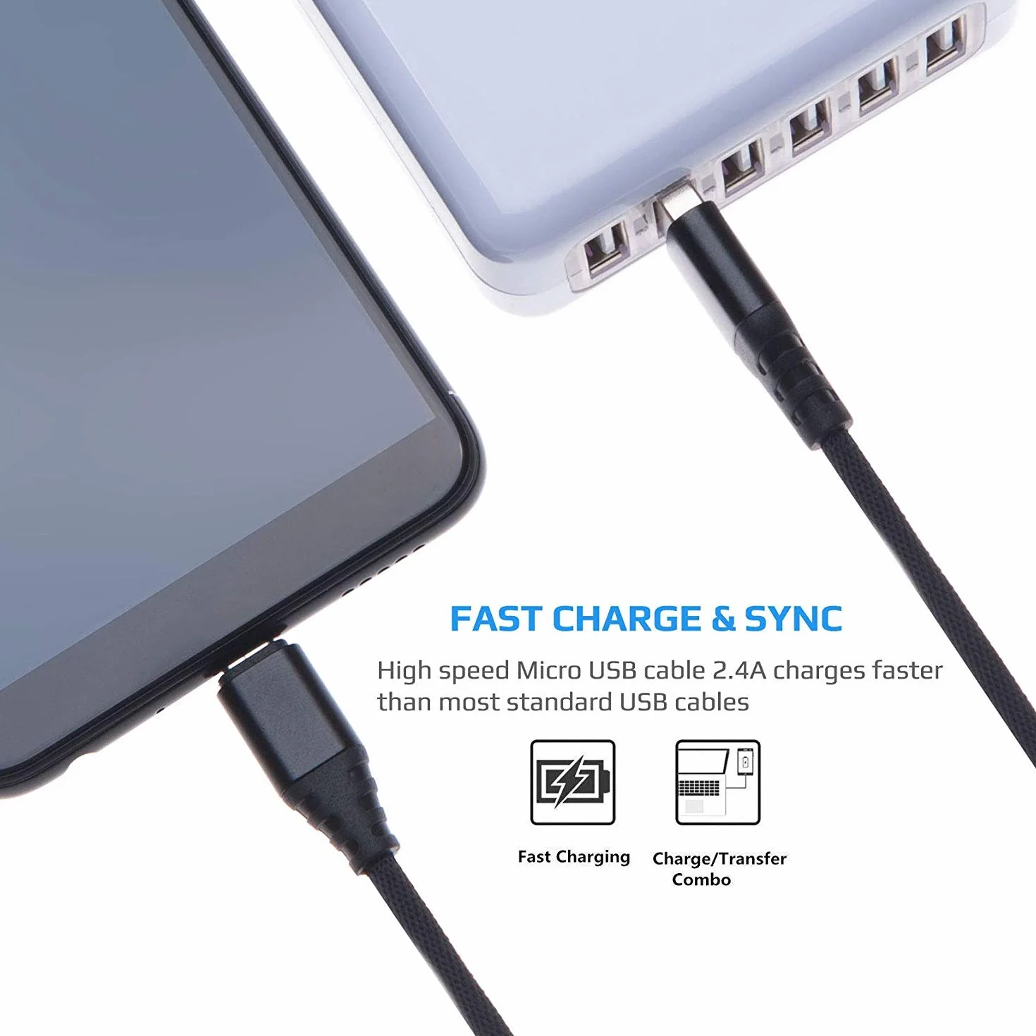 Keple Kabel micro USB do szybkiego ładowania, nylonowy, pleciony przewód do synchronizacji danych, kompatybilny z TomTom START 20/25/25M, 40/42, 50/52 Europe, 60/62 Sat Nav Tom USB B, wysoka prędkość