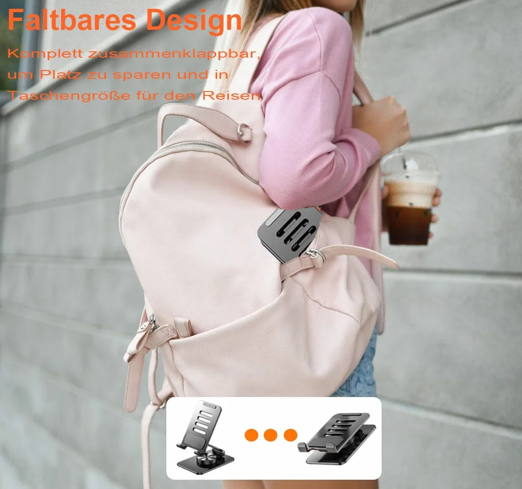 Obrotowy stojak na telefon komórkowy o 360°, składany uchwyt na telefon komórkowy, regulowany, lakierowany metalowy stojak na telefon komórkowy, regulowany stojak na biurko do smartfonów