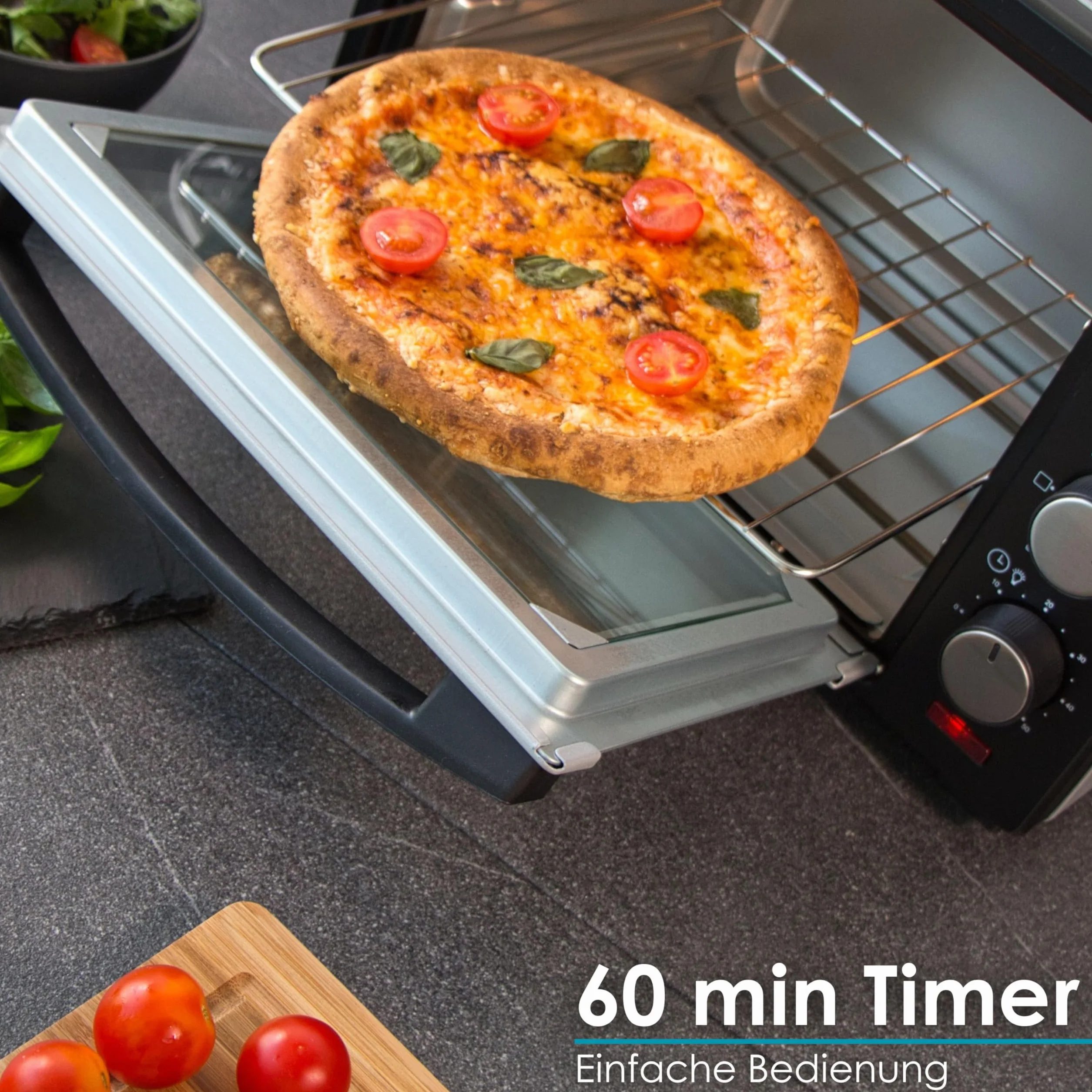 STEInBORG Mini piekarnik 25 l, piec do pizzy, piekarnik 3 w 1, mini piekarnik, blacha na okruchy, ogrzewanie górne/dolne, konwekcja, timer 60 min, 1600 W (25 litrów stali nierdzewnej)