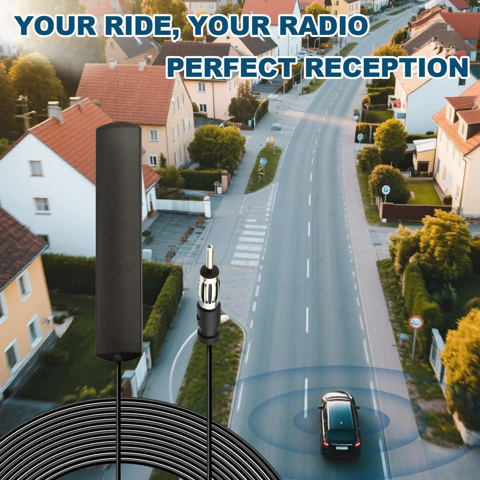 Bingfu Samochodowa antena radiowa FM Uniwersalna samochodowa antena stereo Wtyczka DIN Ukryta naklejka na przednią szybę z kablem przedłużającym 3 metry/9,84 stopy do pojazdu Auto Ciężarówka SUV Radio