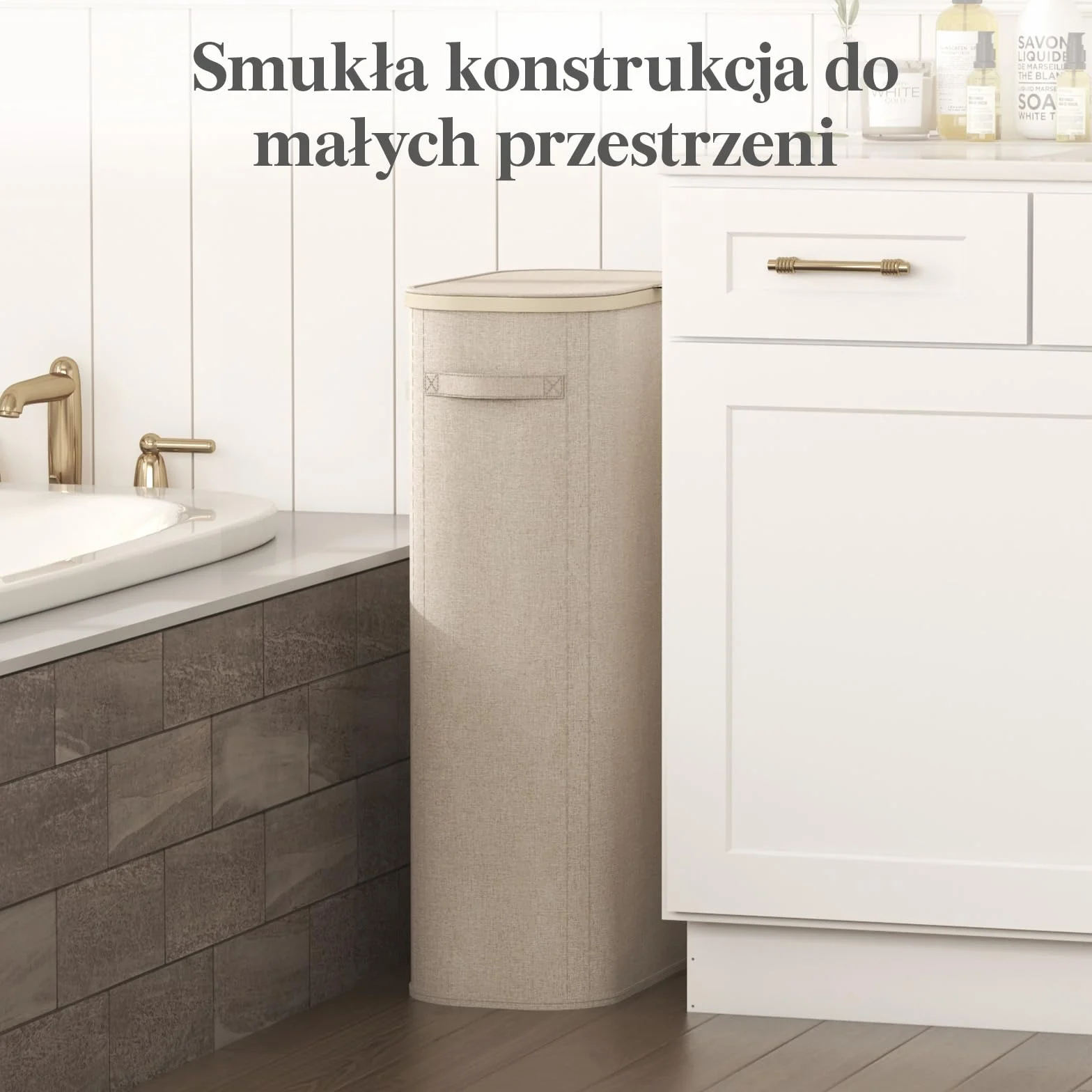 Lifewit Kosz na Pranie z Pokrywą, Wąski Kosze na Pranie z Plastikowymi Uchwytami i Wyjmowaną Torbą, Składany Wysoki Kosz do Pralni, Sypialni, Łazienki i Akademika, 75 L, Beżowy