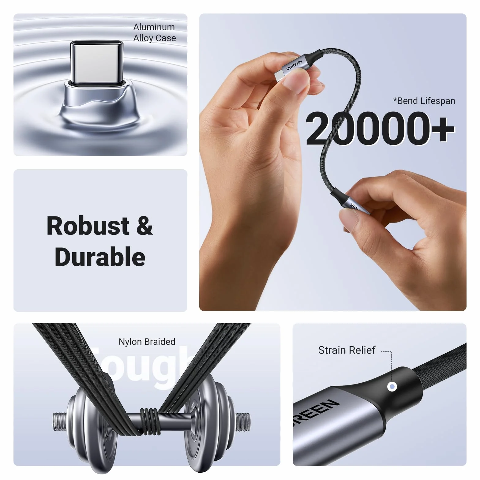 UGREEN Audio Jack Adapter USB C do 3.5mm Adapter Słuchawek Nylonowy Kabel Aux Kompatybilny z Galaxy S23 Ultra/ S23+/ S23/ S22/ S21+/ S21/S21 Ultra/S20,iPad Pro/Air, MacBook Pro itp. (Szary)